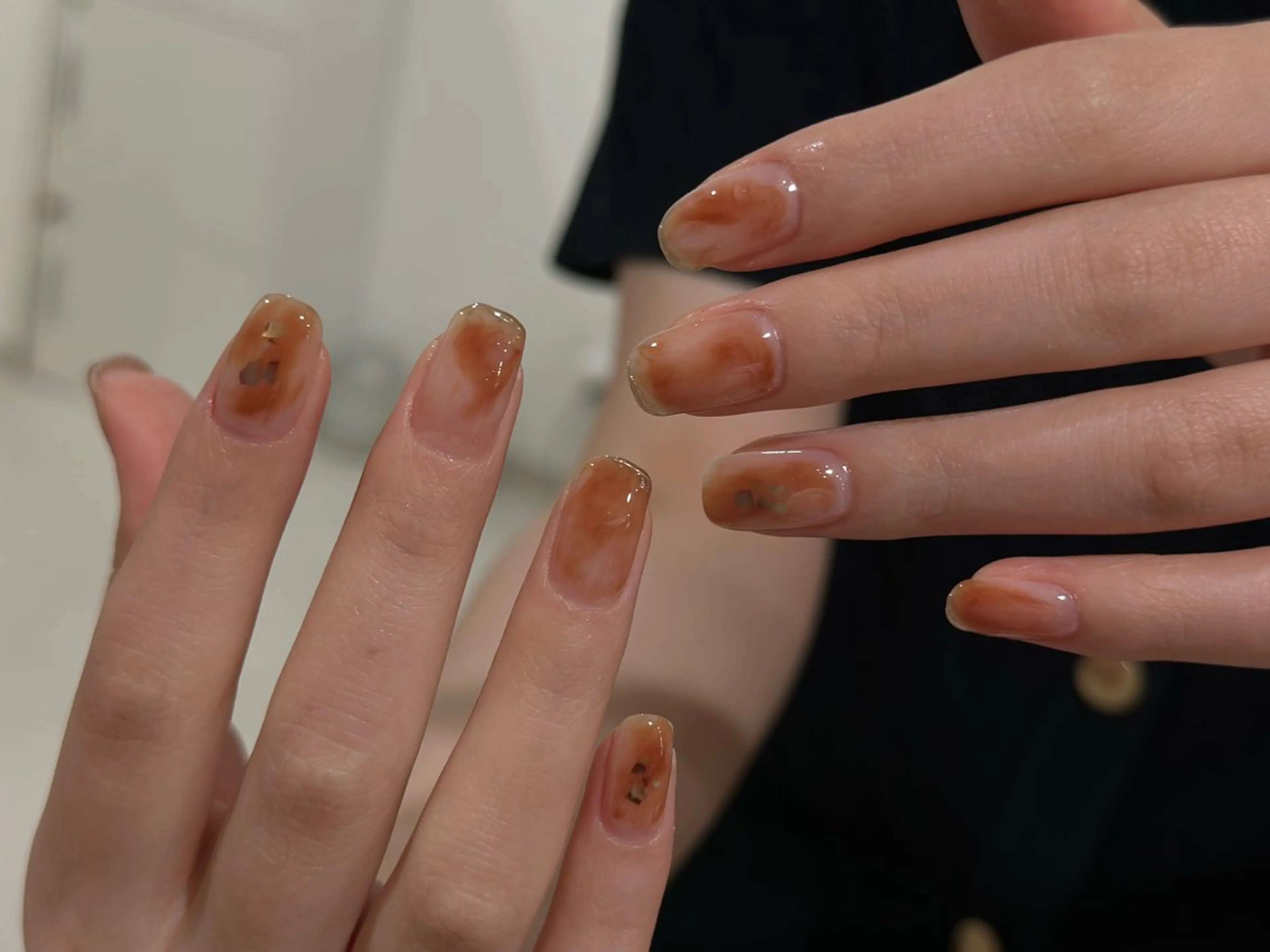 ネイル ブラウン ニュアンスネイル オフィスネイル オレンジ ハンドネイル ANOVA所属・ANOVA アノヴァのネイルデザイン