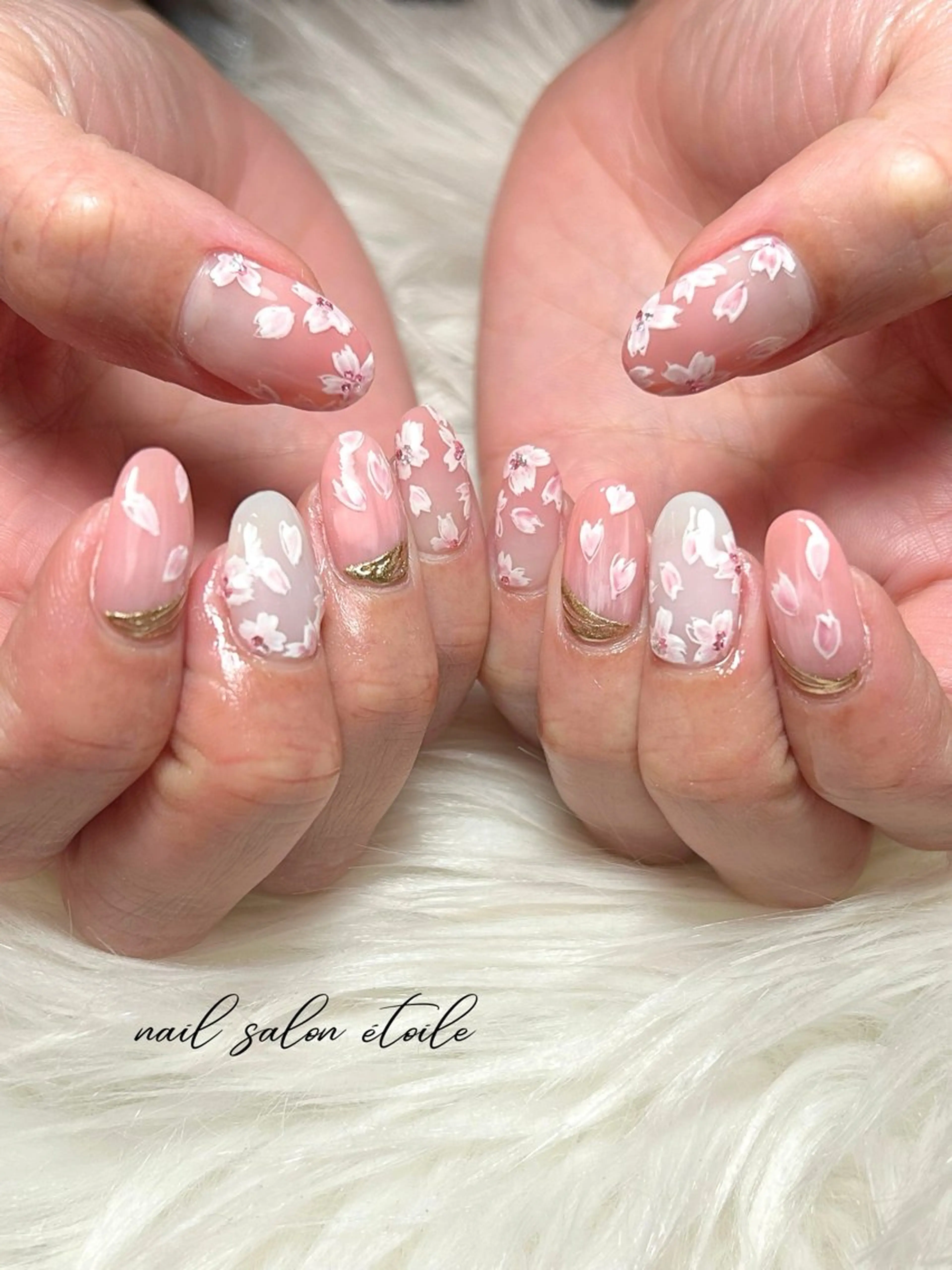 ネイル 桜ネイル フラワーネイル 春ネイル ハンドネイル nail salon étoileのネイルデザイン