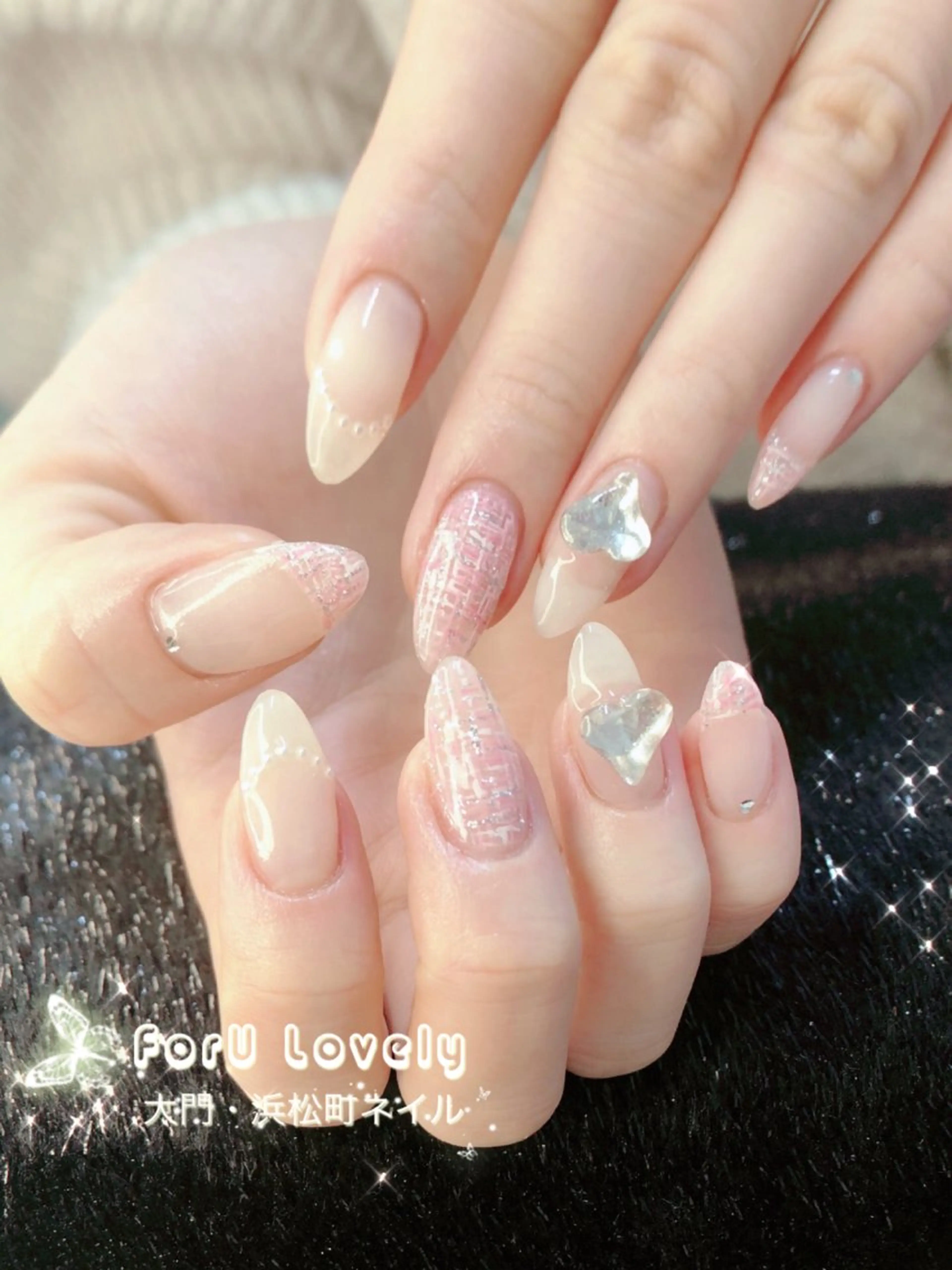 ネイル 桜ネイル フットネイル フレンチネイル ジェルネイル ラメ(グリッター) 大門浜松町 ネイルのネイルデザイン