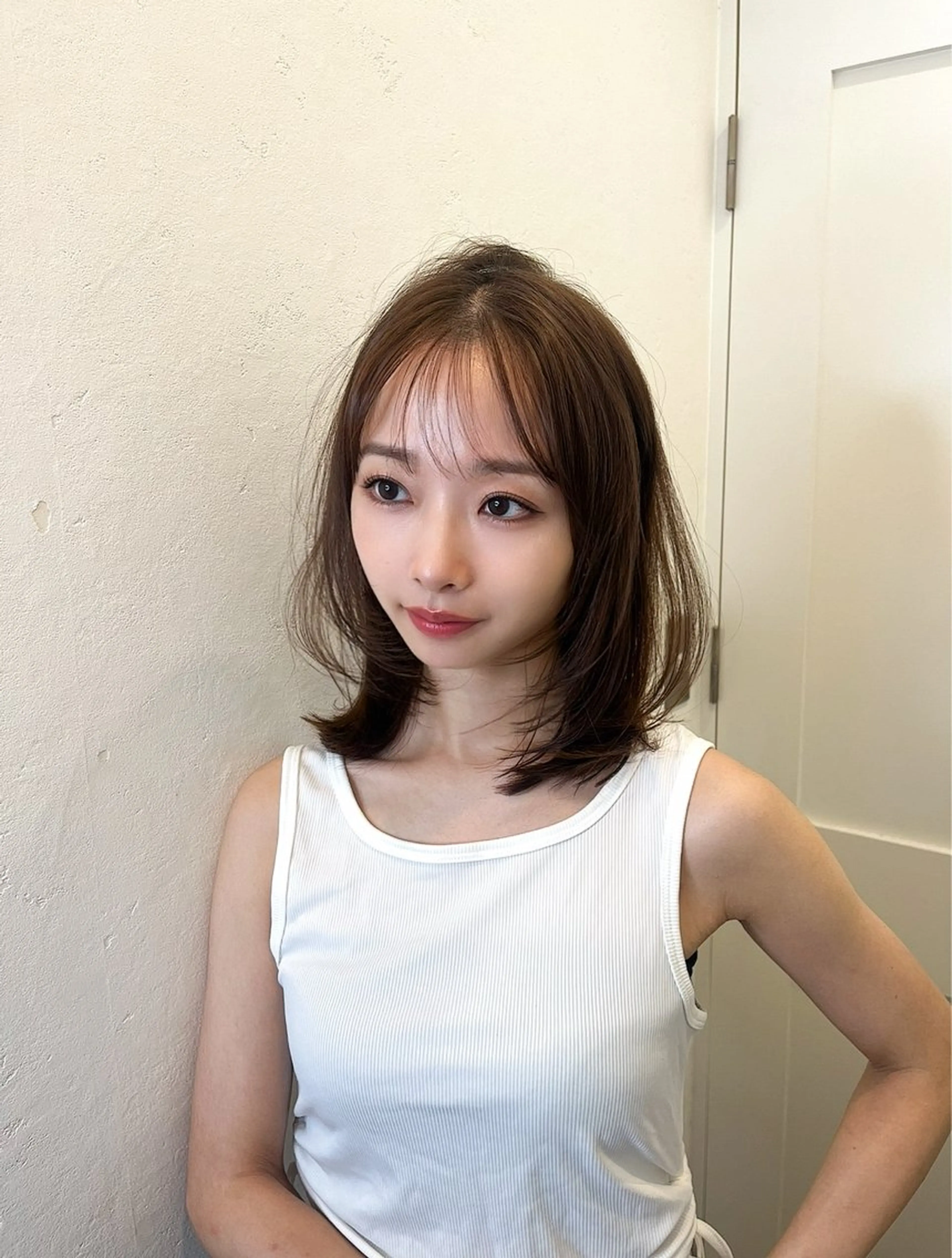 セミロング カラー 山崎/韓国縮毛矯正 レイヤー髪質改善のヘアスタイル