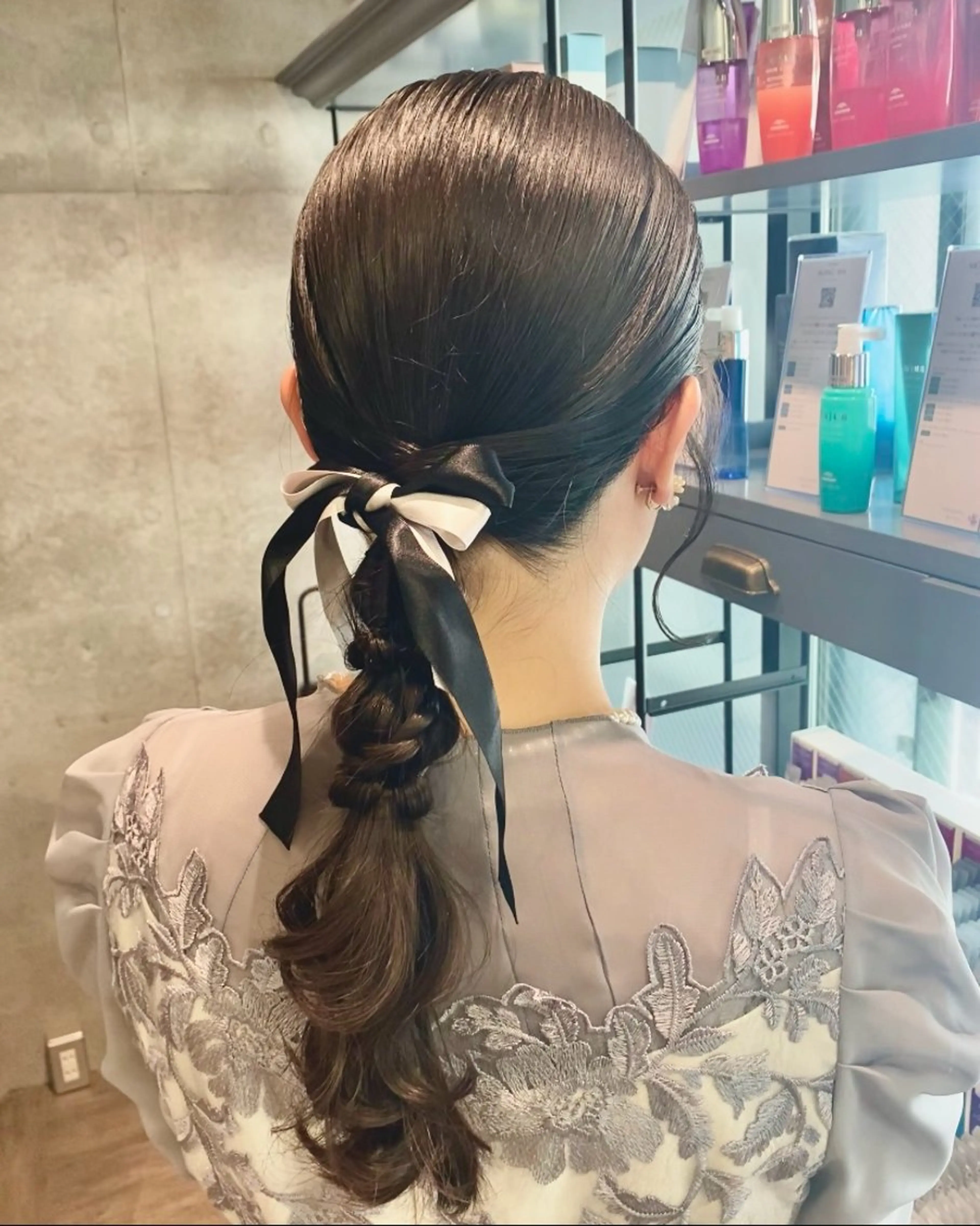 セミロング ヘアアレンジ 艶暖色カラー🍒 縮毛矯正ほののヘアスタイル