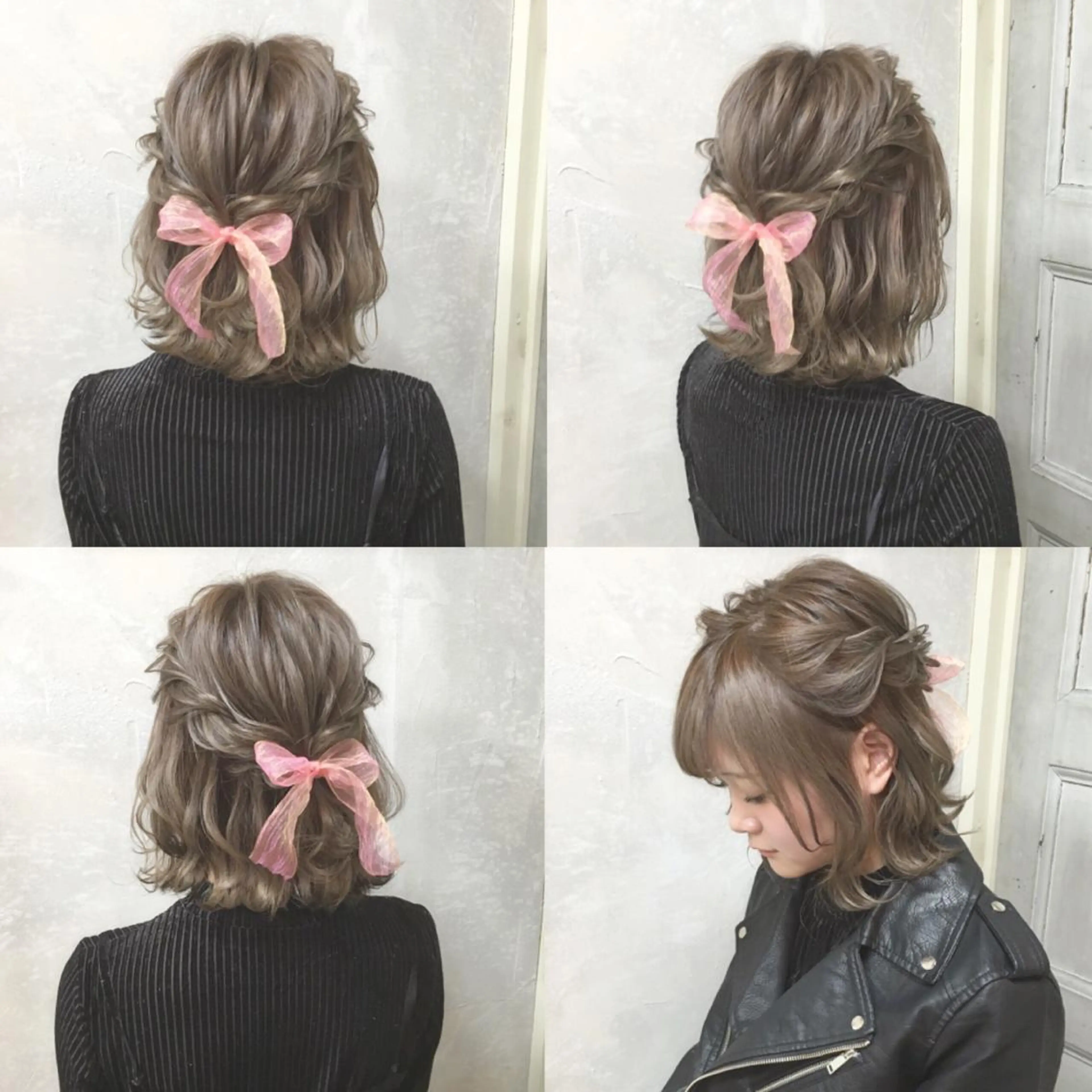 ショート カラー ヘアアレンジ ハーフアップ ベージュカラー ミルクティーベージュ autre所属・大久保 ひでなりのヘアスタイル