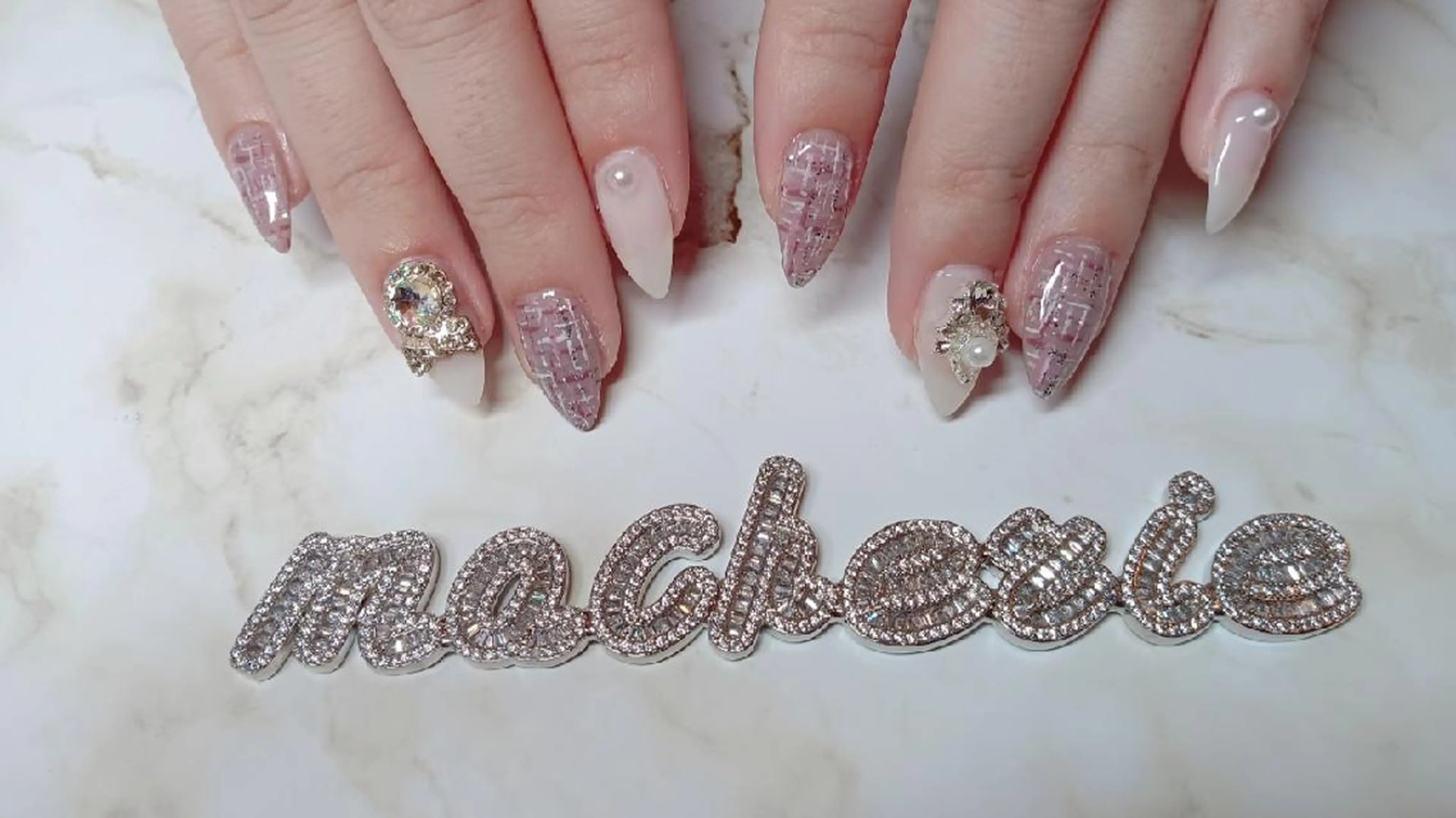 ネイル ピンク ツイードネイル ハンドネイル Nail Salon macherieのネイルデザイン