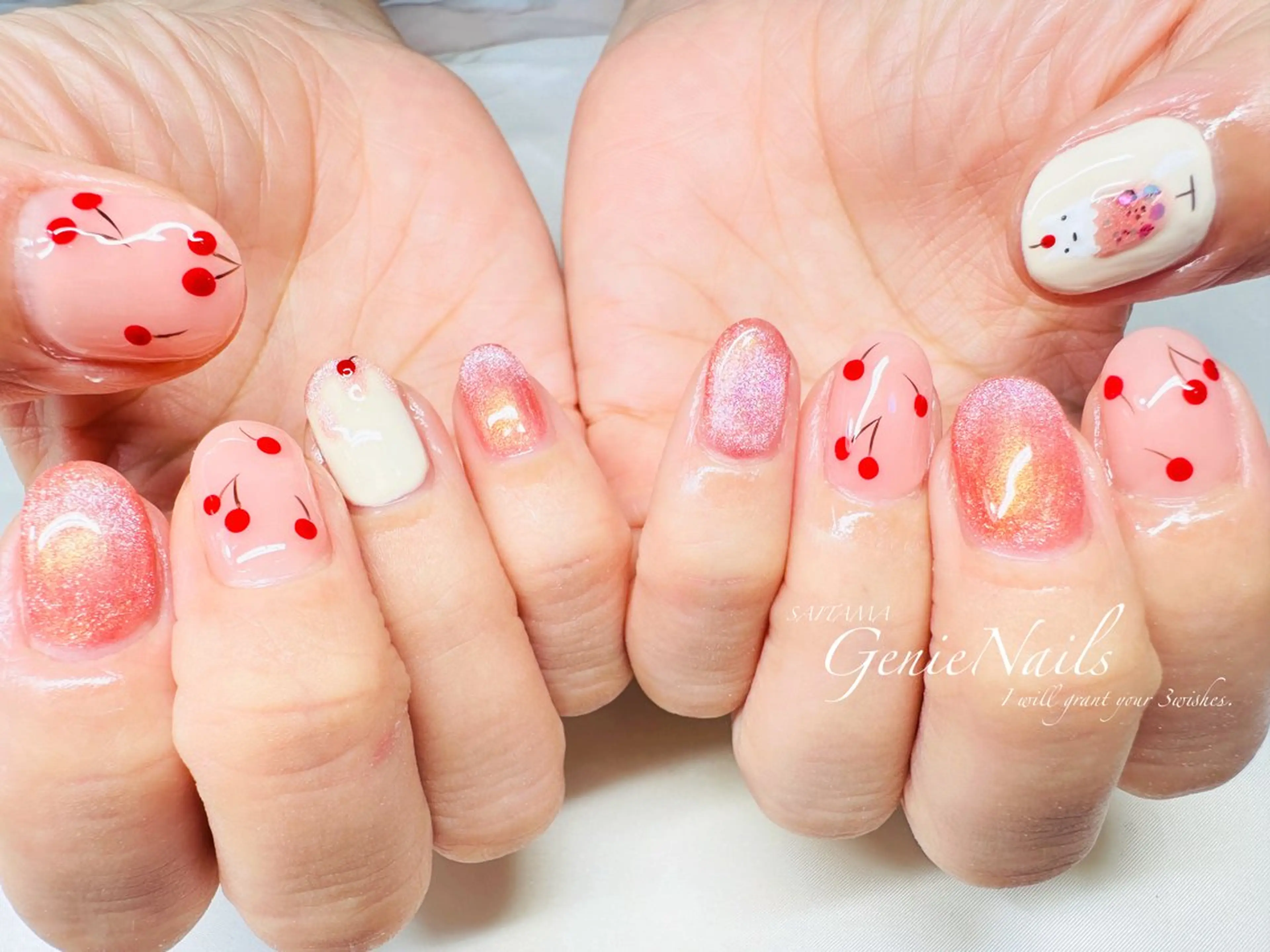 メンズ ネイル アートネイル 長さ出し 氷ネイル・うるうるネイル ロングネイル 持ち込み Genie Nailsのネイルデザイン