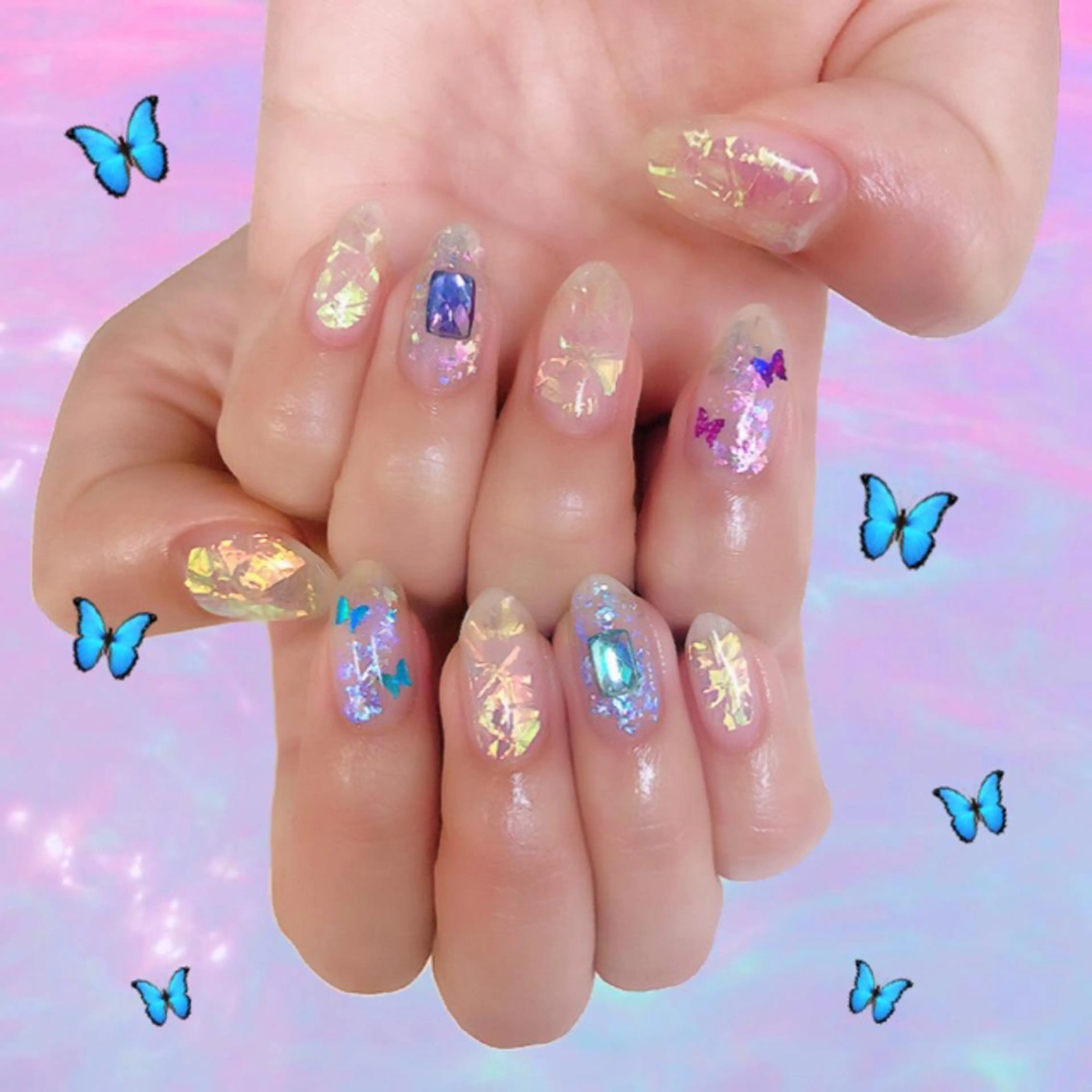 ネイル クリアネイル キラキラネイル ハンドネイル フットネイル mi chiのネイルデザイン