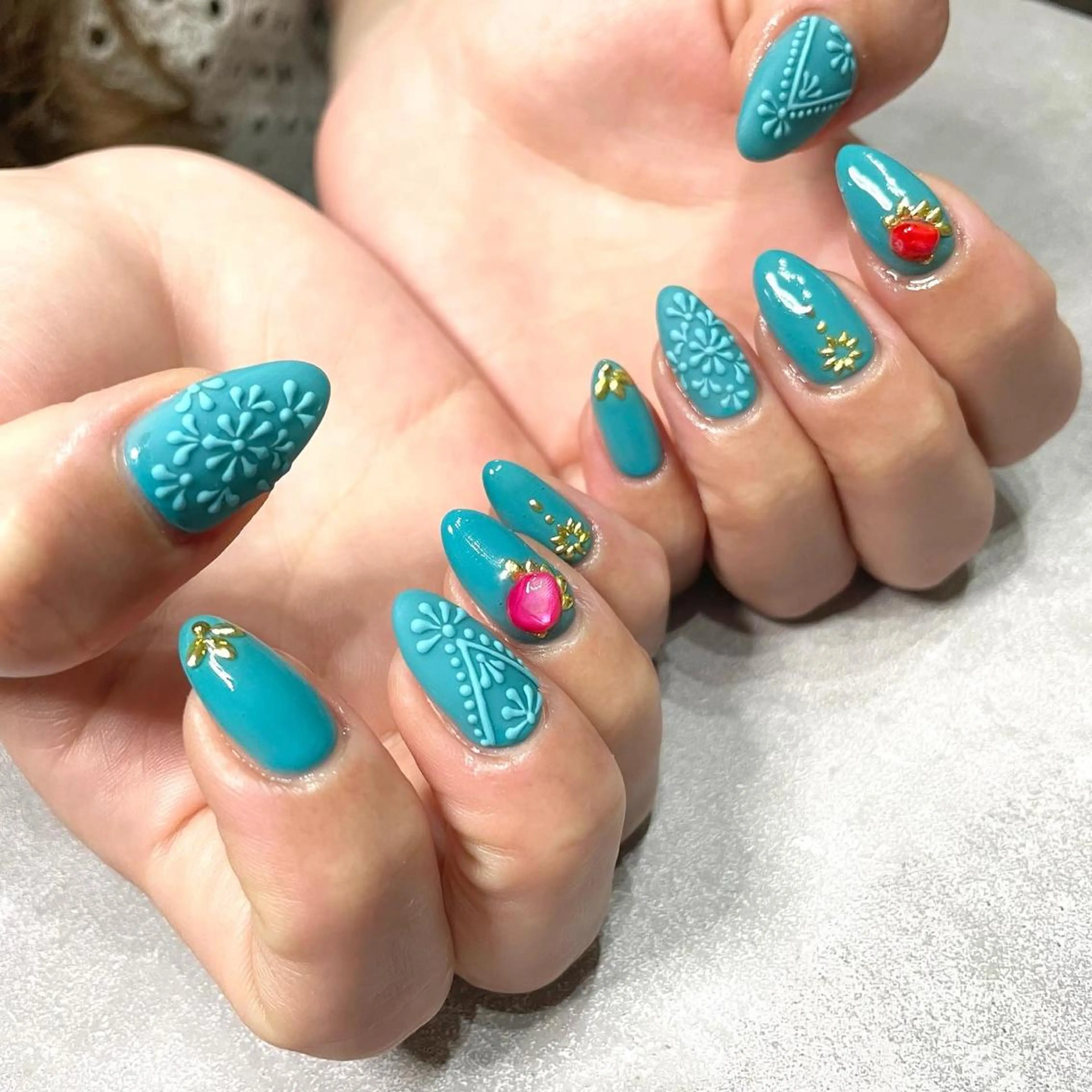 ネイル アートネイル ブルー マットネイル ハンドネイル フットネイル private salon lien所属・private salon　lienのネイルデザイン
