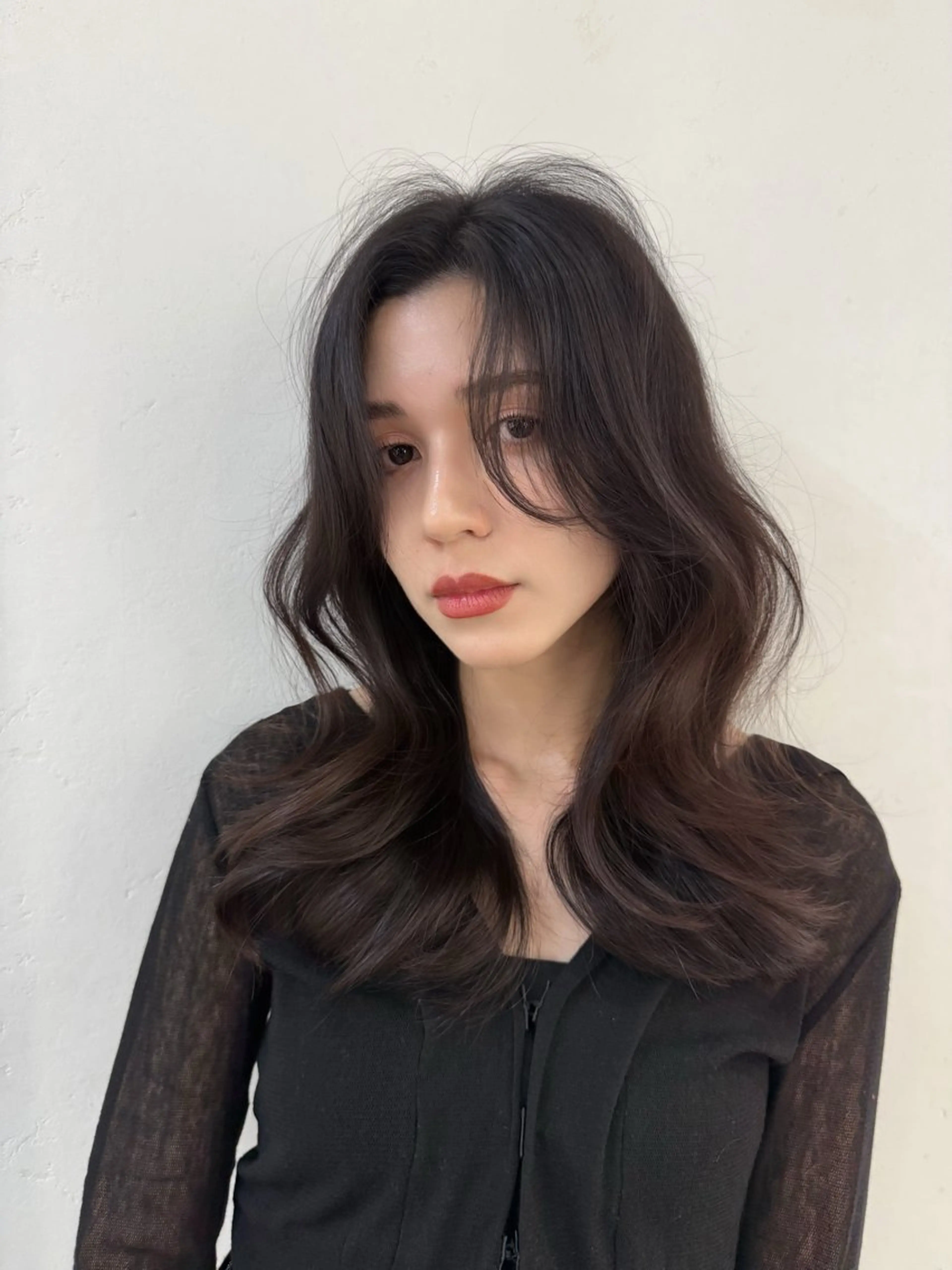 セミロング 顔周りカット レイヤーカット 小顔カット カット ヘアカラー 韓国風パーマ/ 菅沼 成郷のヘアスタイル