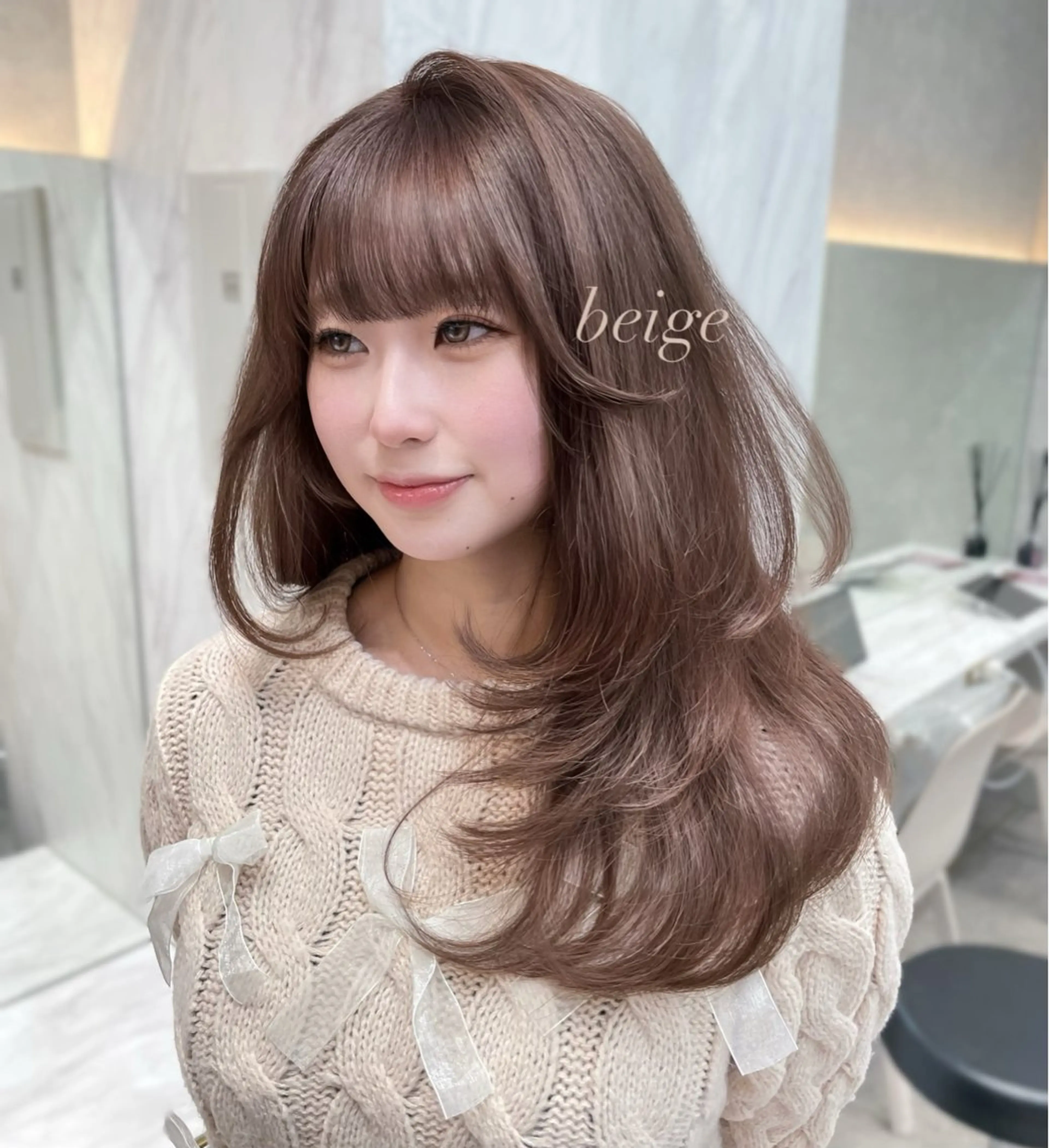 セミロング カット ヘアカラー MOE 福岡韓国ヘア✧︎のヘアスタイル