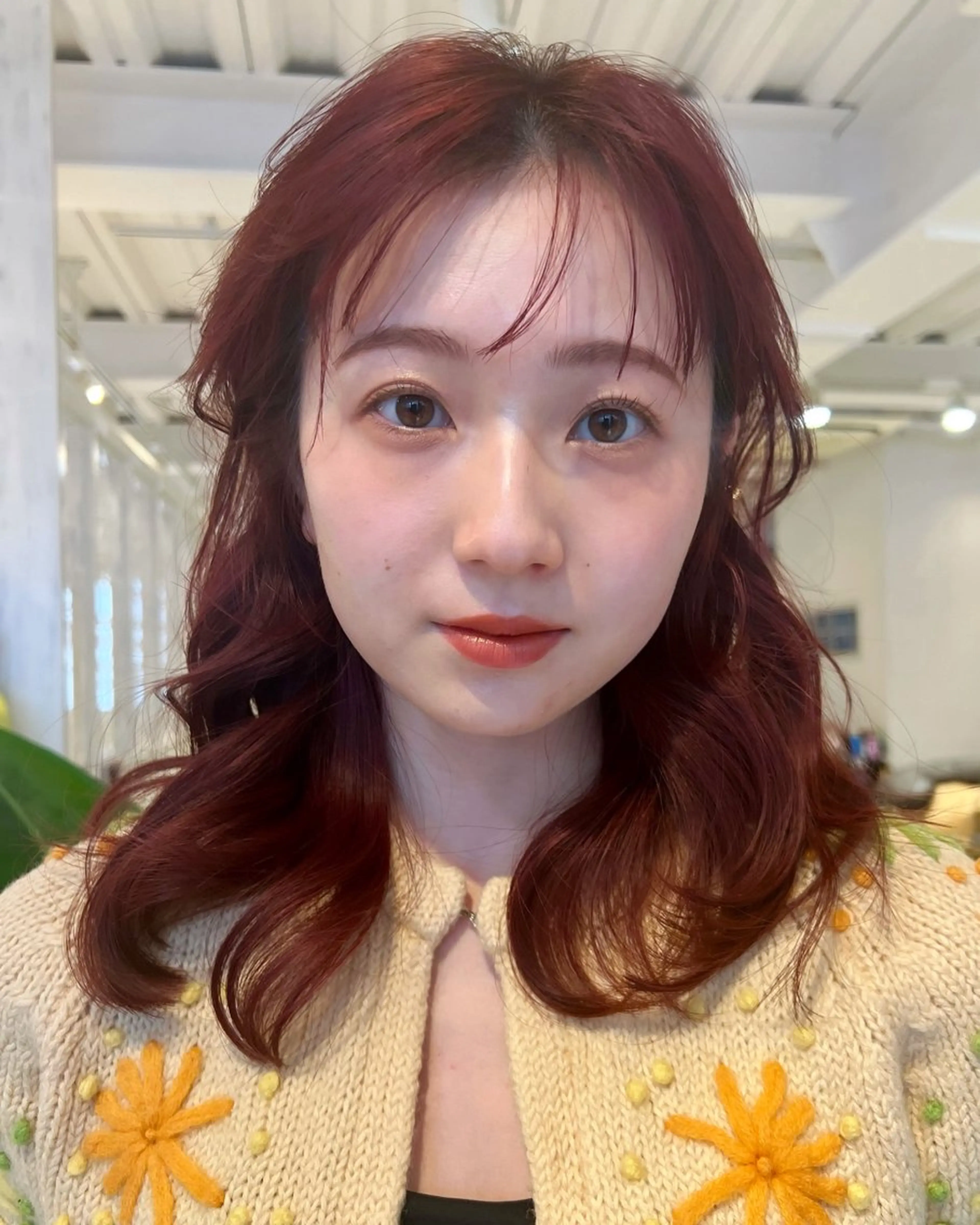 ミディアム カラー ブリーチ ブラウンカラー ブリーチなしカラー レッドカラー レッドブラウン ヘアカラー 韓国ヘア 🎀華澄のヘアスタイル