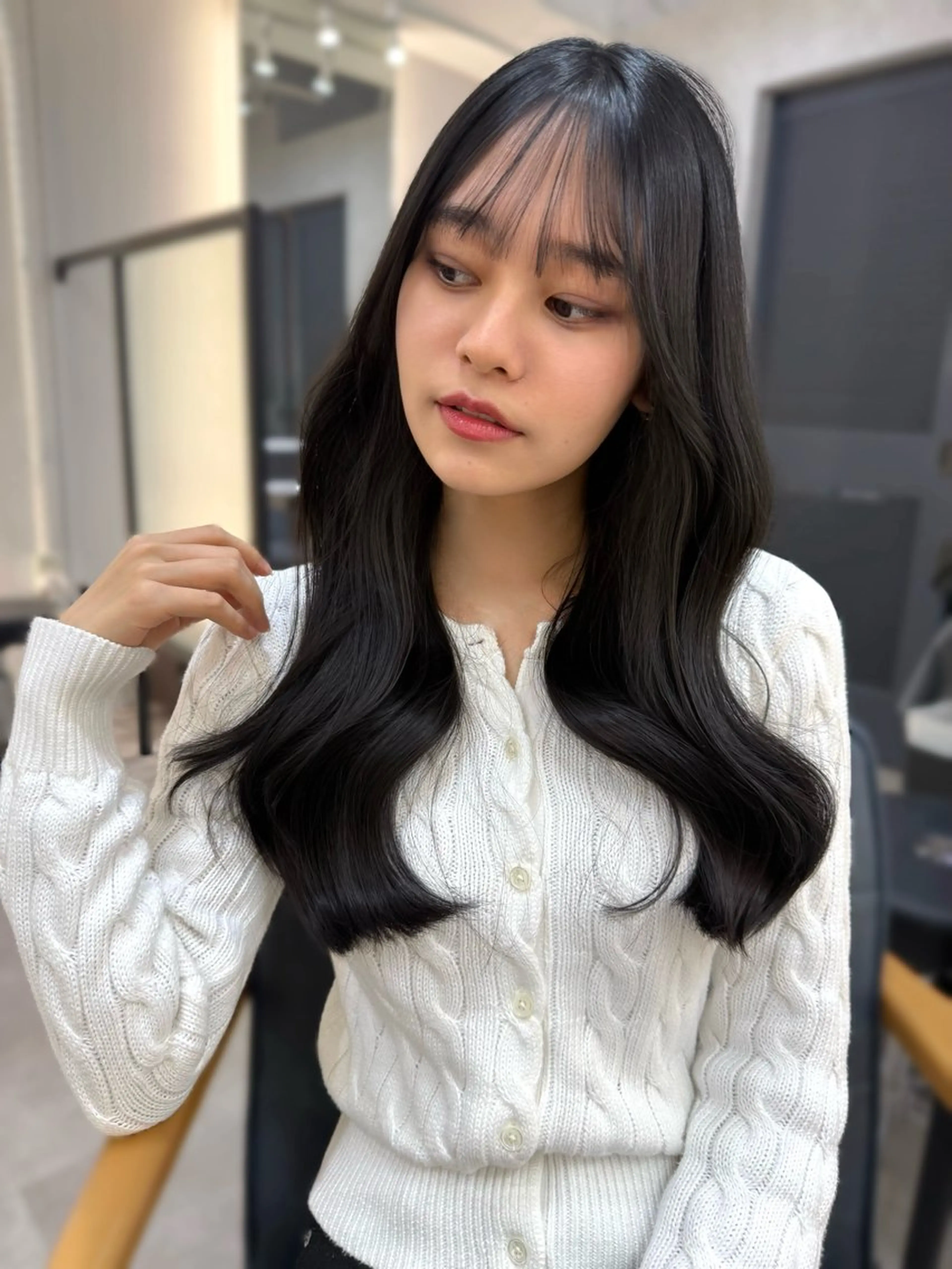 ロング くびれヘア レイヤーカット カット パーマ 韓国風パーマ/ 菅沼 成郷のヘアスタイル