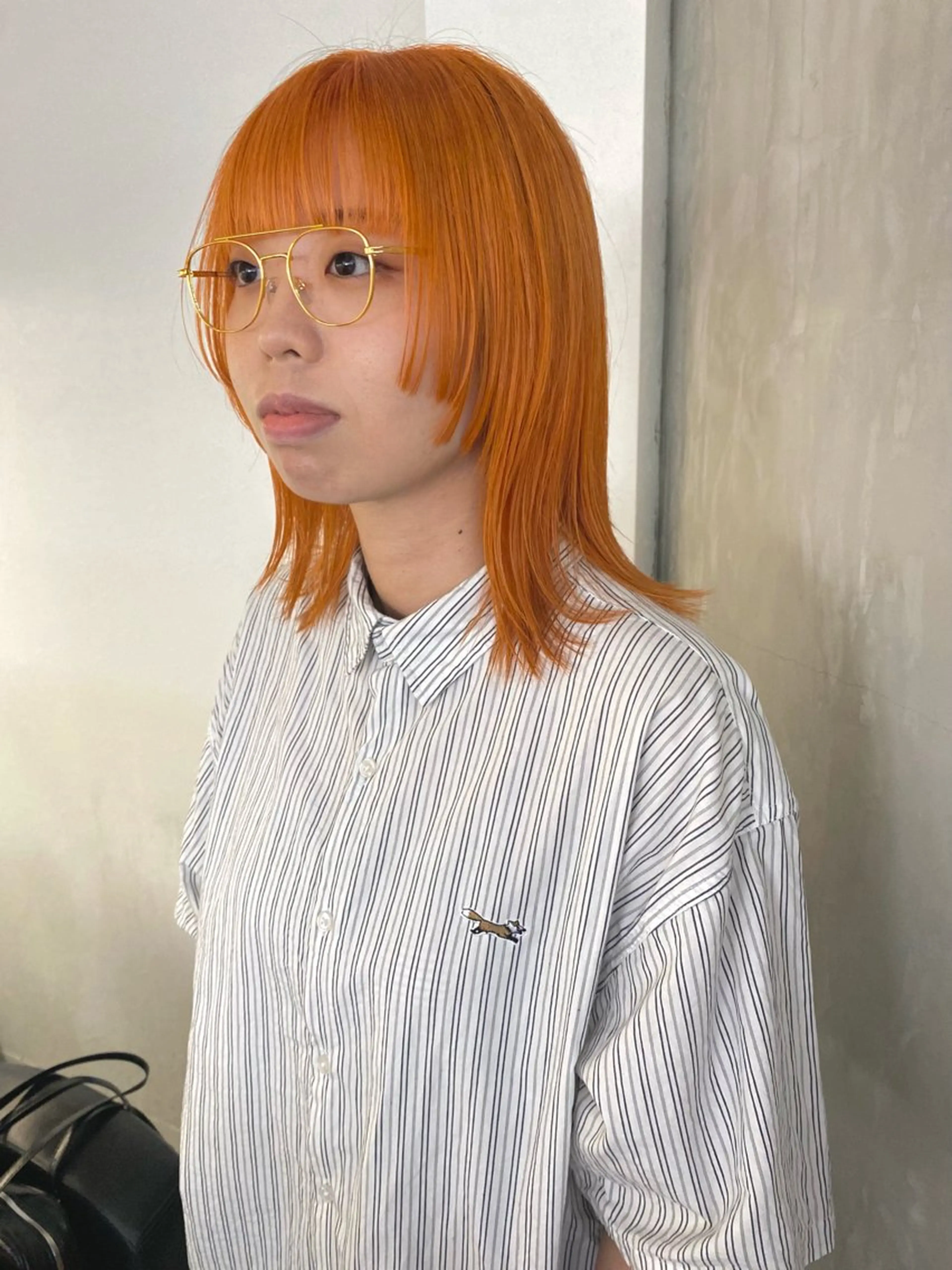 ミディアム カラー オレンジ カット ヘアカラー トリートメント 森貴裕/ベージュ/ パーマ/オリーブのヘアスタイル