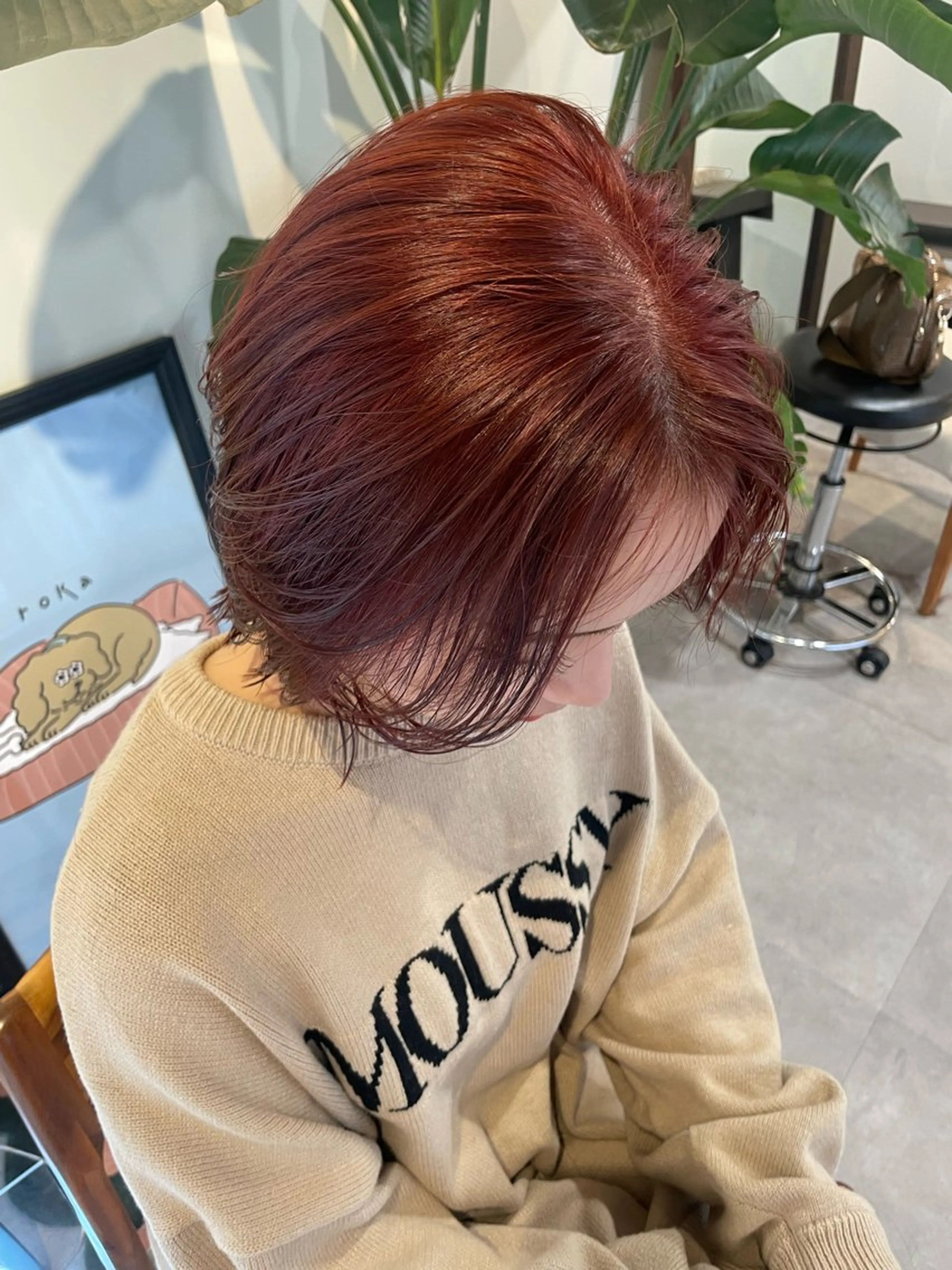 ミディアム カラー ブリーチ ブリーチなしカラー レッドカラー ヘアカラー トリートメント 若月 あやかのヘアスタイル