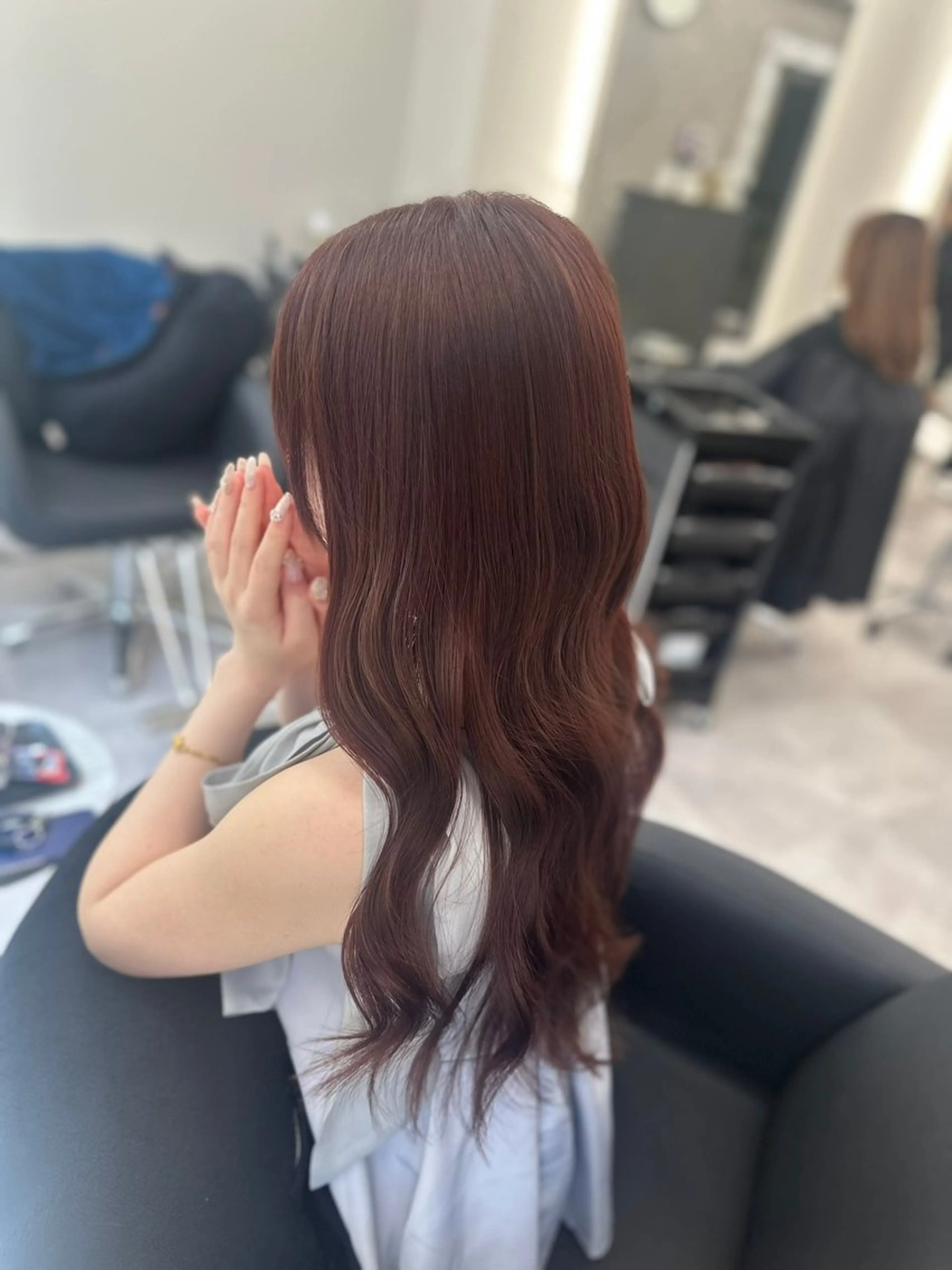 ロング カラー ブラウンカラー ピンクカラー ピンクブラウン カット ヘアカラー 縮毛矯正/艶カラー /髪質改善/なんばのヘアスタイル