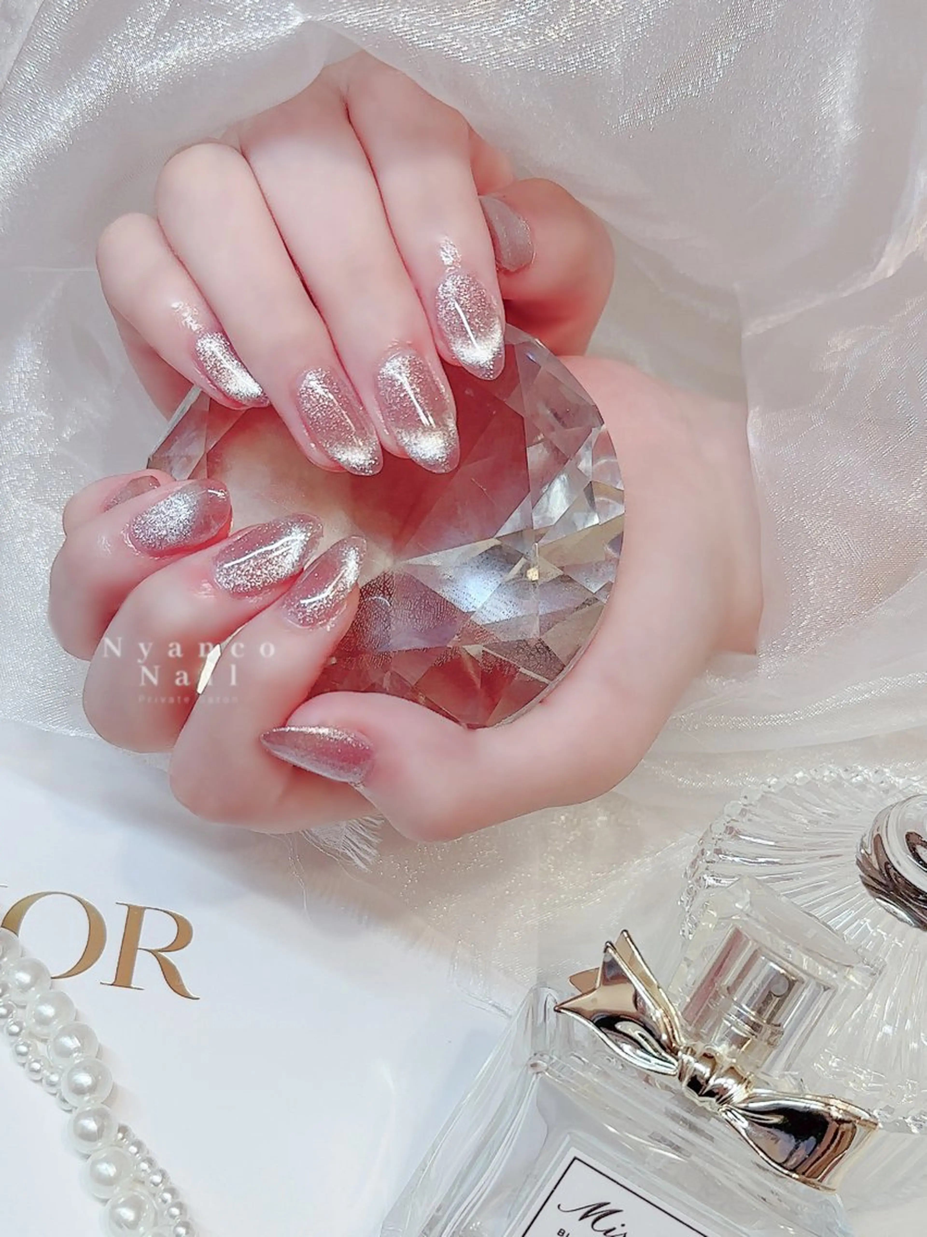 ネイル フレンチネイル ジェルネイル 氷ネイル・うるうるネイル キラキラネイル ロングネイル Nyanco Nailのネイルデザイン