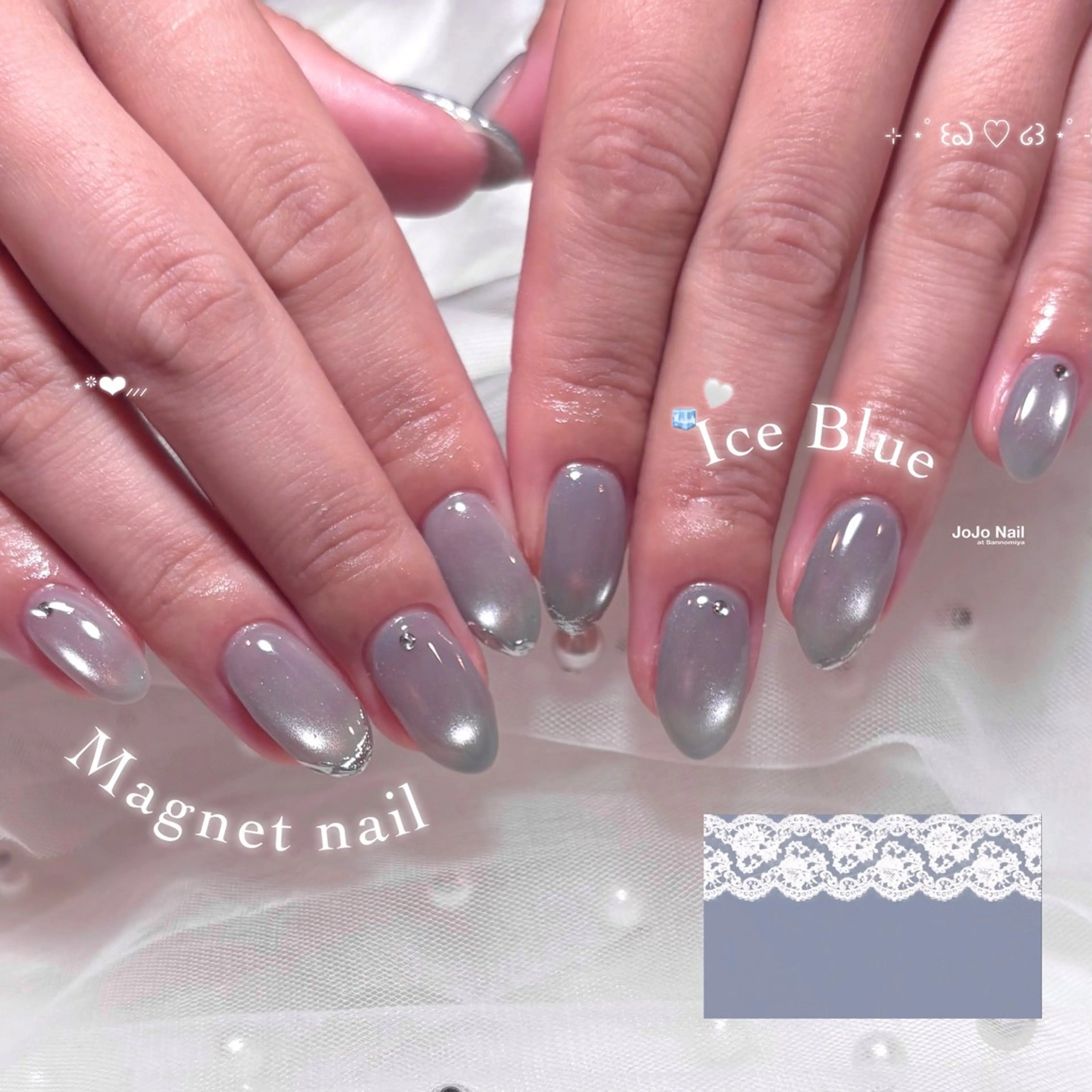 ネイル 氷ネイル・うるうるネイル 水色 ハンドネイル Kawabata Serinaのネイルデザイン