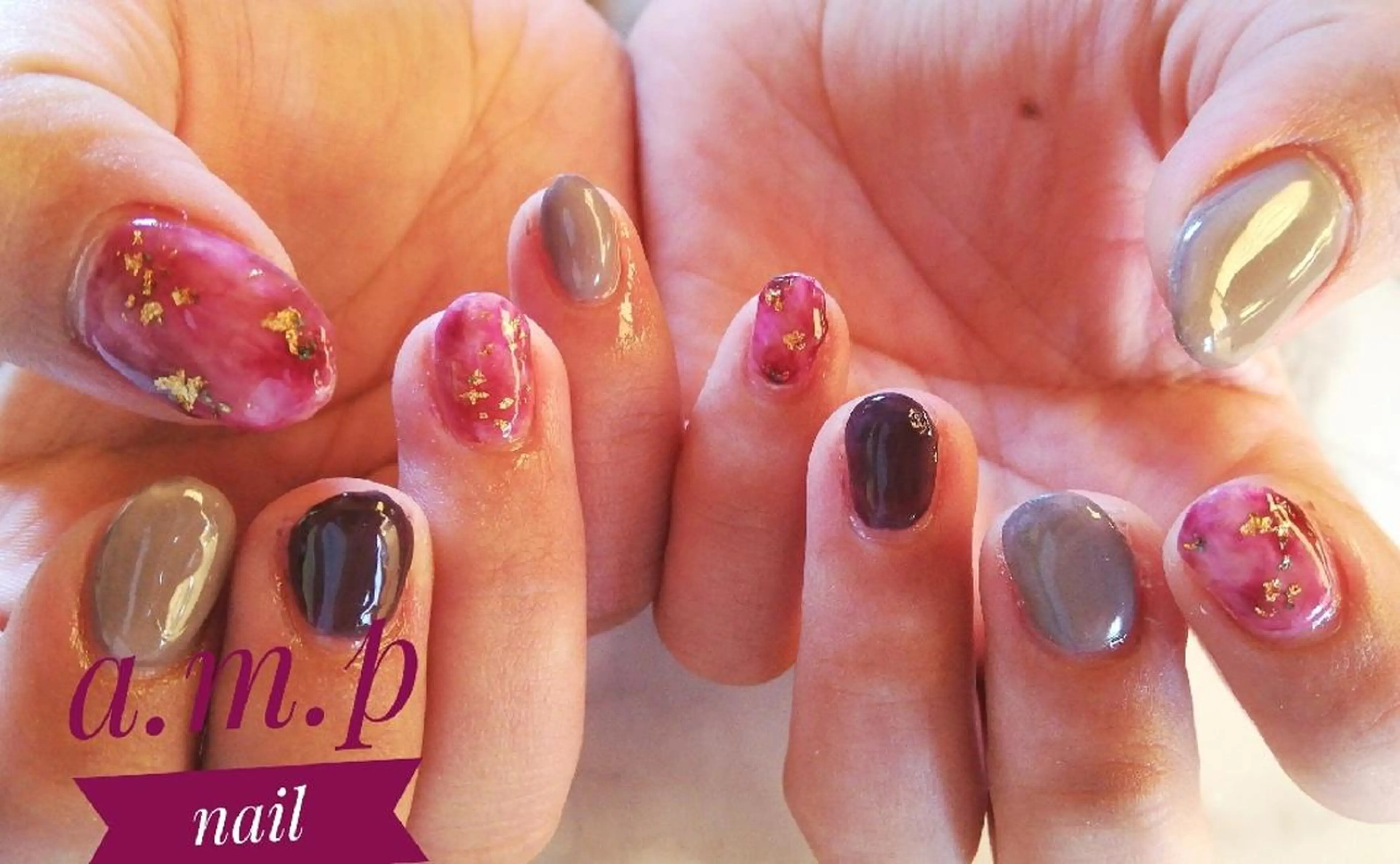 ネイル べっ甲ネイル 赤色 a.m.p nail所属・高山 奈津美のネイルデザイン