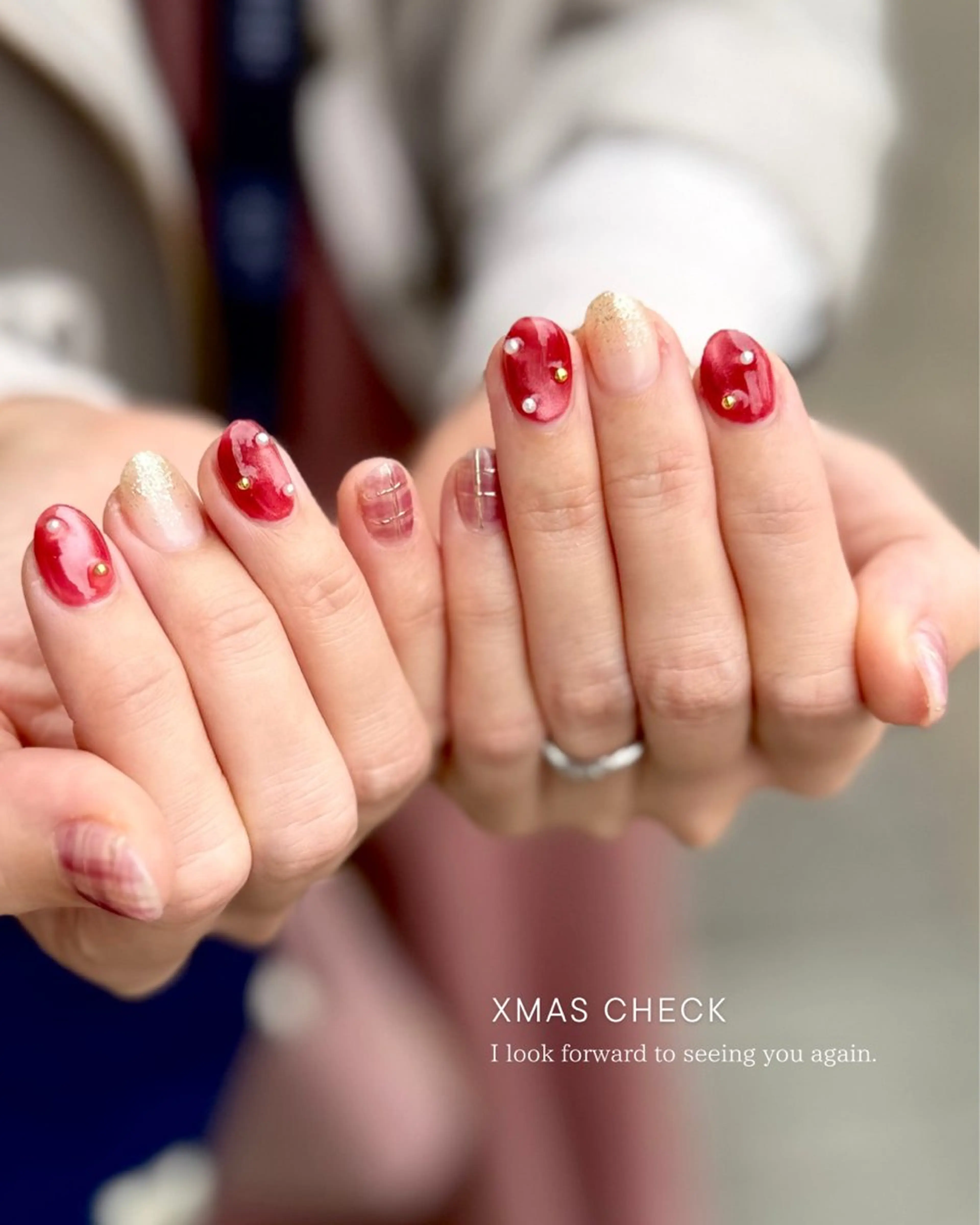 ネイル ボルドー ネイビー シンプルネイル 冬ネイル クリスマス ハンドネイル Seemly 千田町店所属・フラワーパラジェル 🌸シームリーエミのネイルデザイン