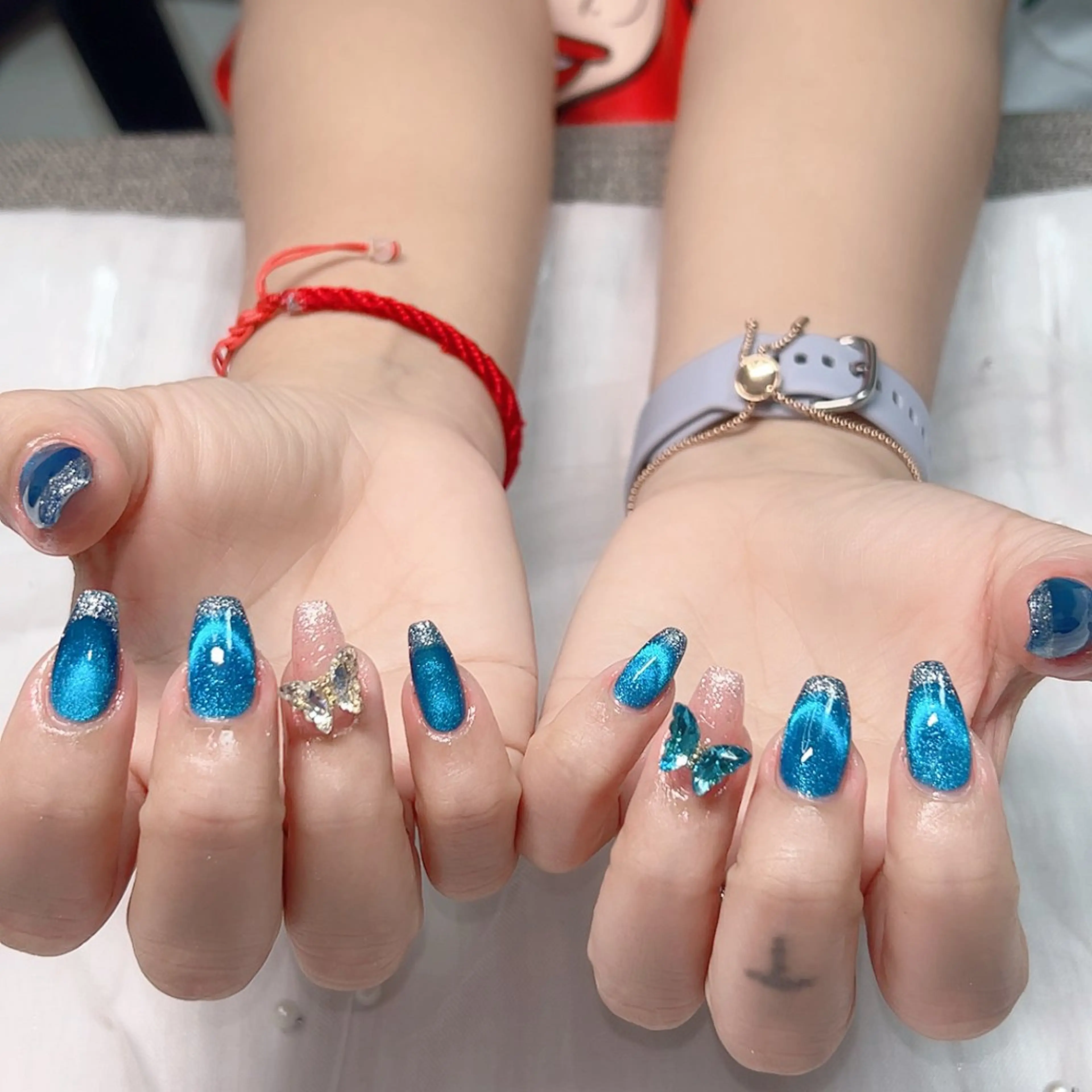 ネイル ボーダー ジェルネイル キラキラネイル マグネットネイル ハンドネイル Cute Tips nailのネイルデザイン