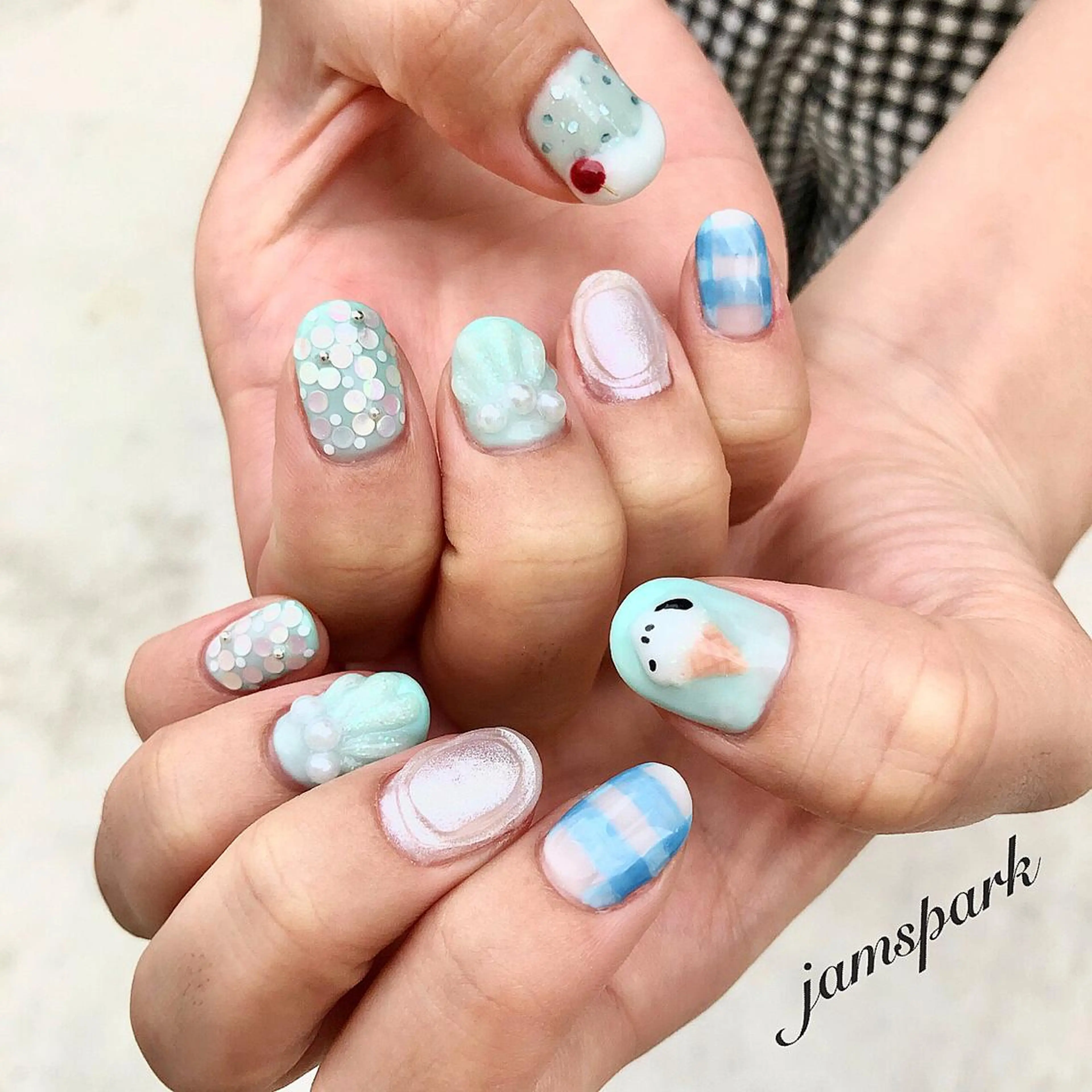 ネイル アートネイル 水色 夏ネイル ハンドネイル jamspark ✨のネイルデザイン