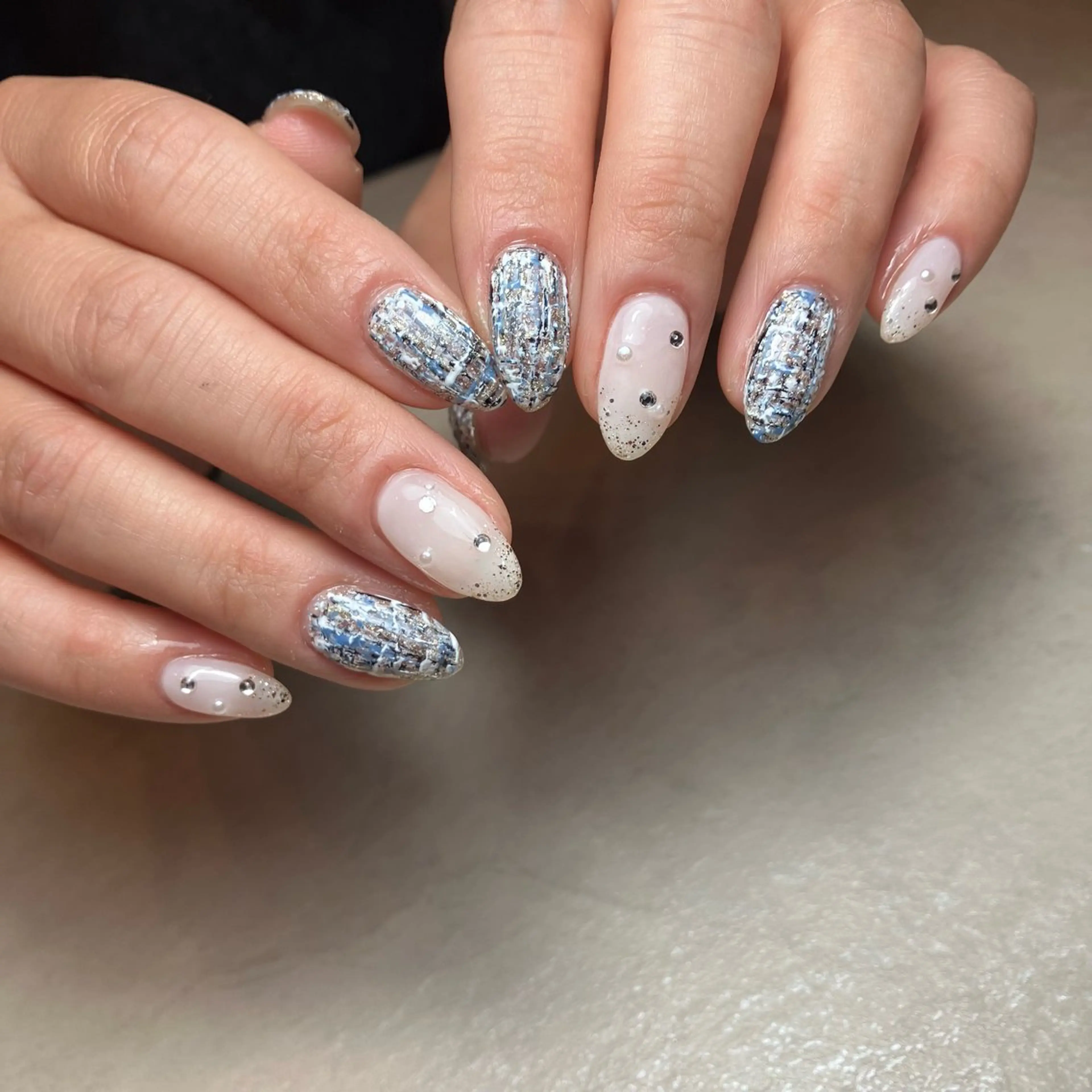 ネイル ブルー ツイードネイル 【Libre】 -ﾘﾌﾞﾚﾈｲﾙ-のネイルデザイン