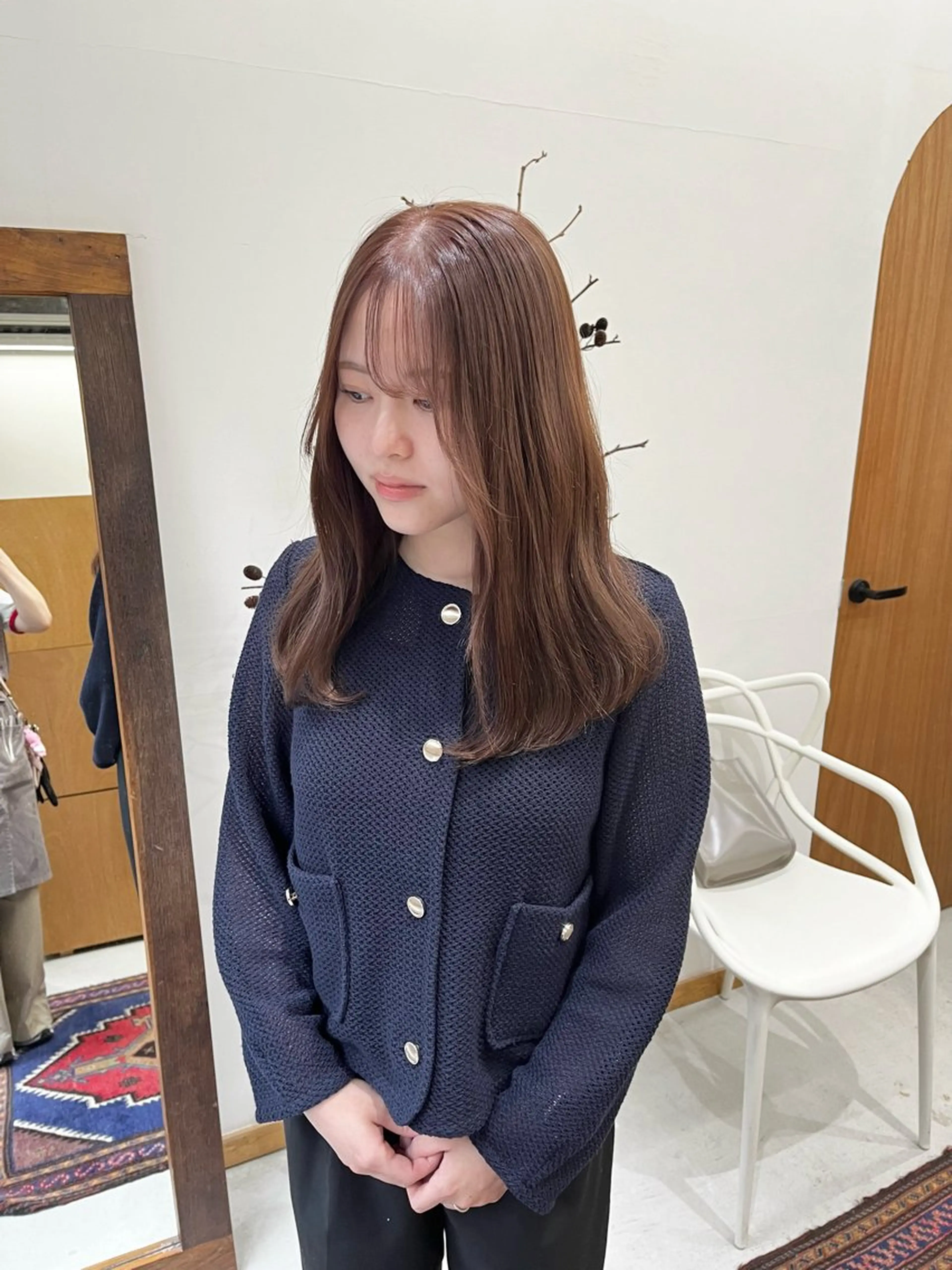 ミディアム カラー ヘアアレンジ ベージュカラー ブリーチ ダブルカラー ブリーチなしカラー カット ヘアカラー トリートメント ena/ブリーチなし 暖色・ベージュ🎀のヘアスタイル