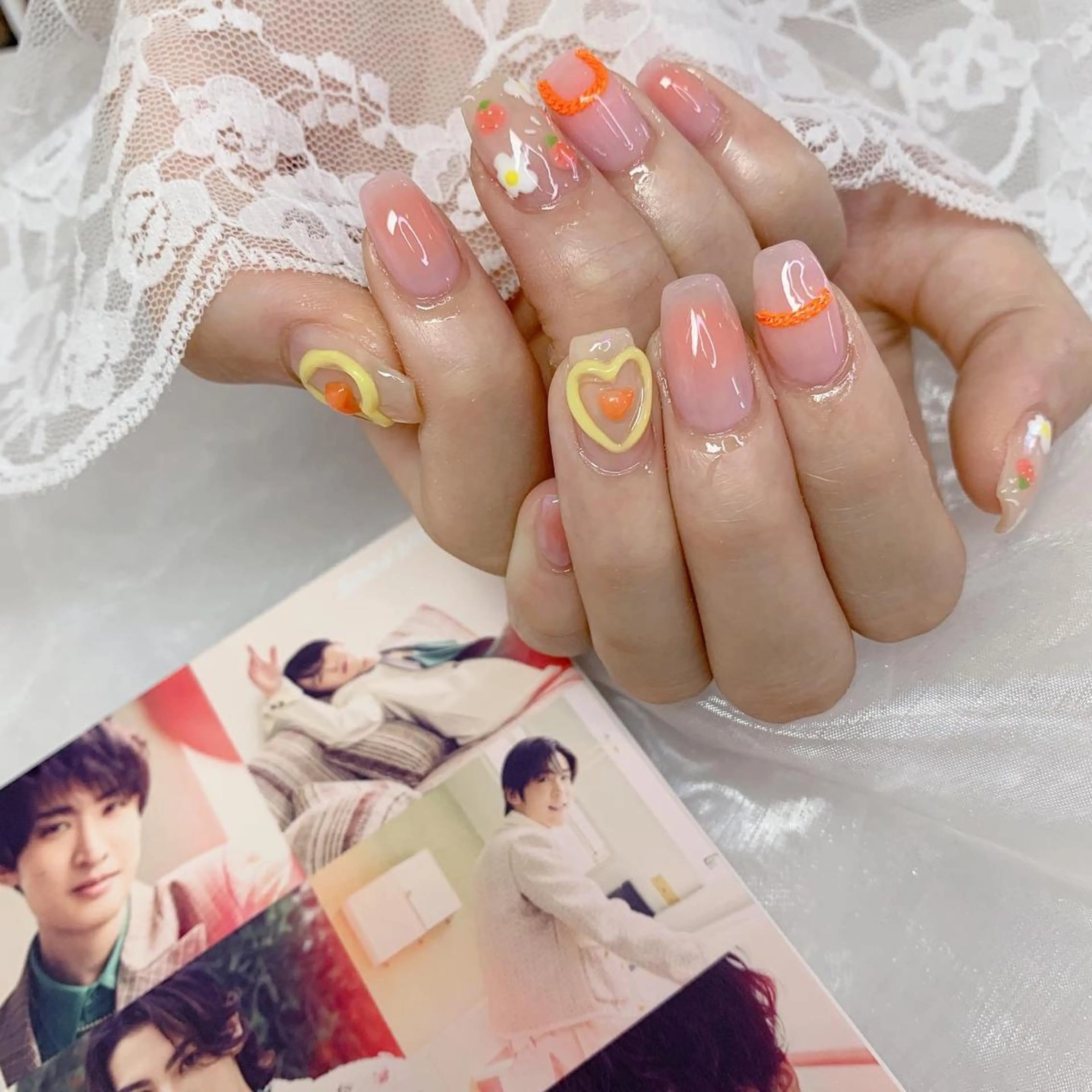 ネイル オレンジ ハンドネイル La neige* yuki 🥯🍑のネイルデザイン