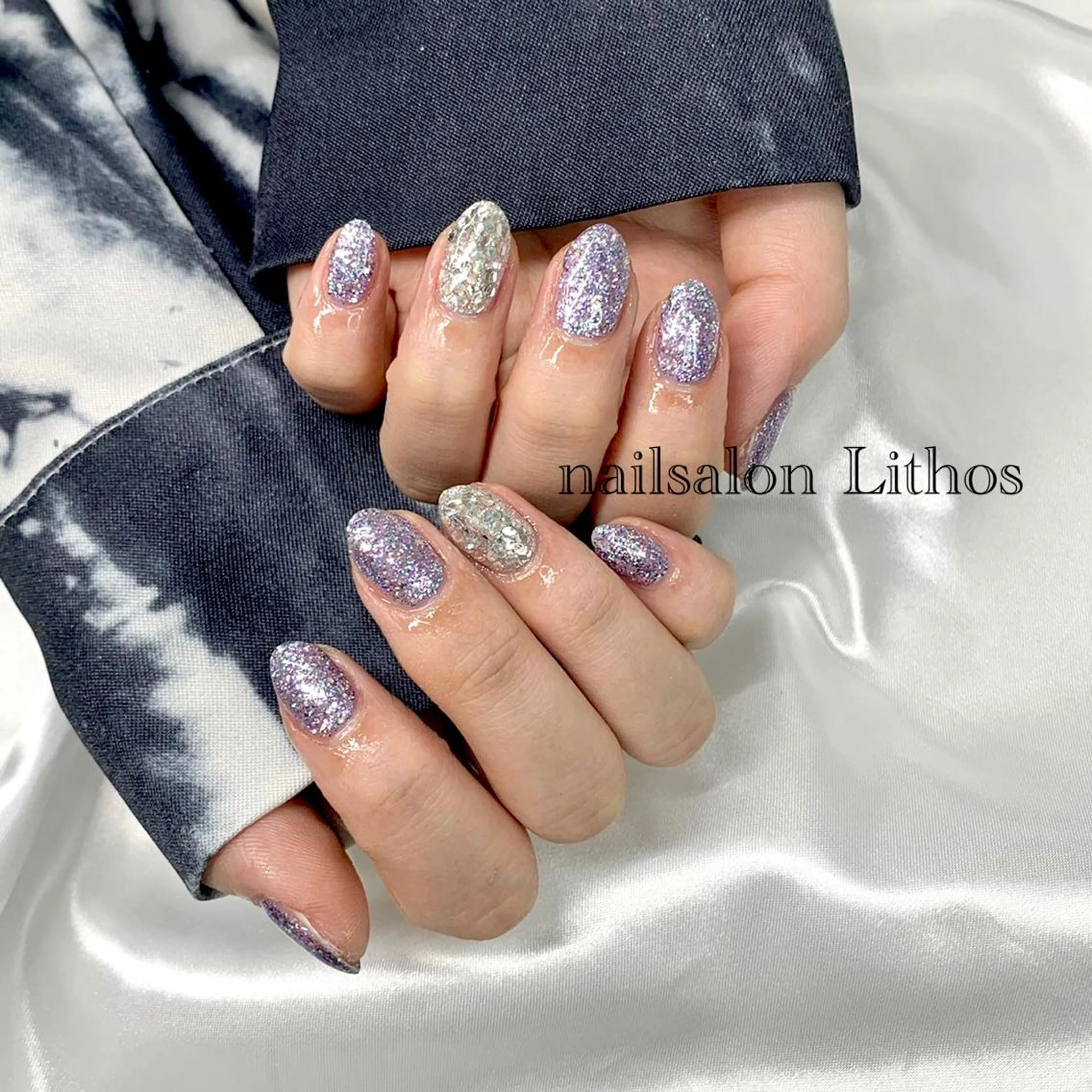 ネイル キラキラネイル ワンカラーネイル ハンドネイル nailsalon Lithos所属・nailsalon Recontreのネイルデザイン