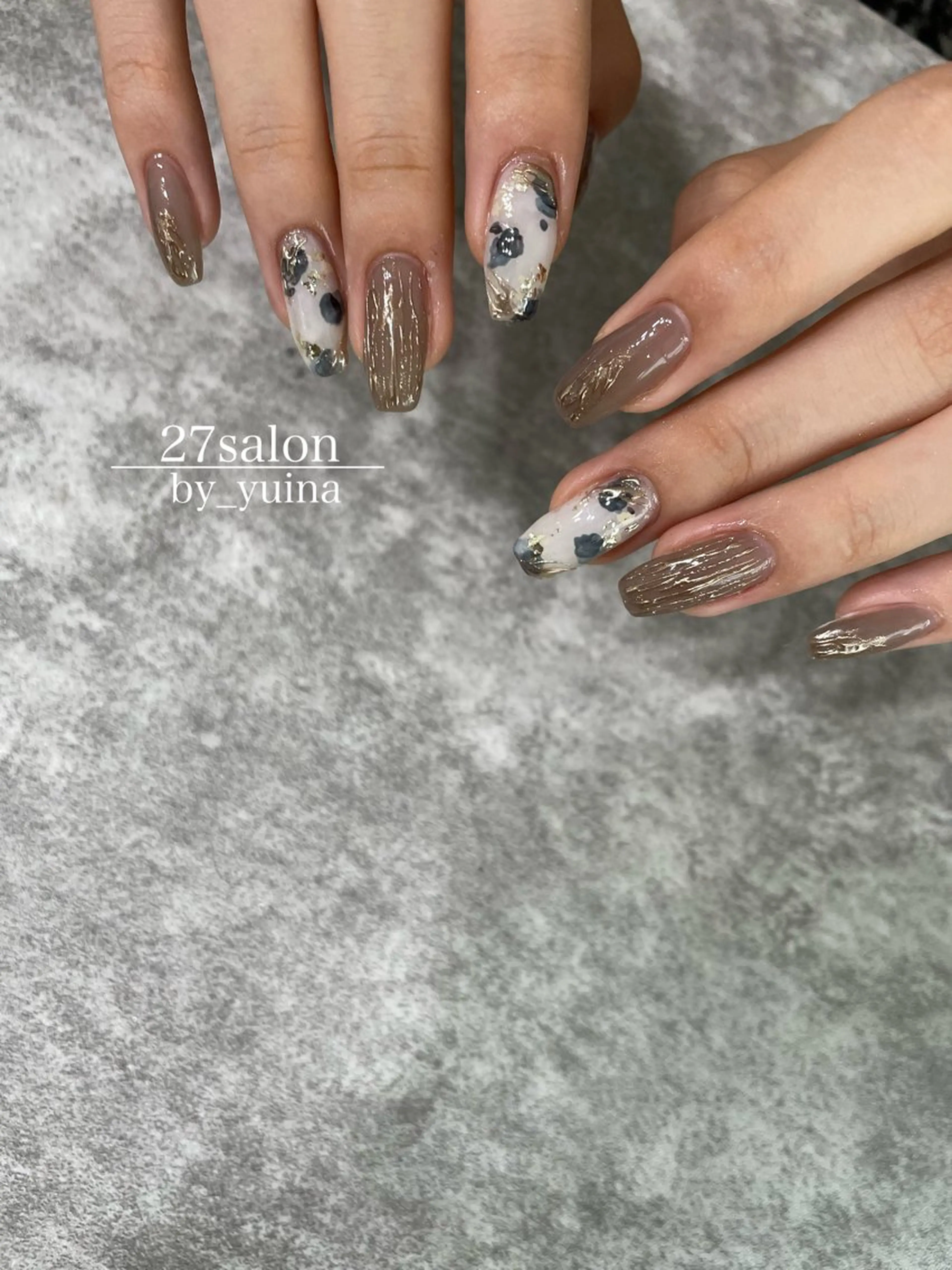 ネイル べっ甲ネイル ニュアンスネイル ハンドネイル 27salon yuinaのネイルデザイン