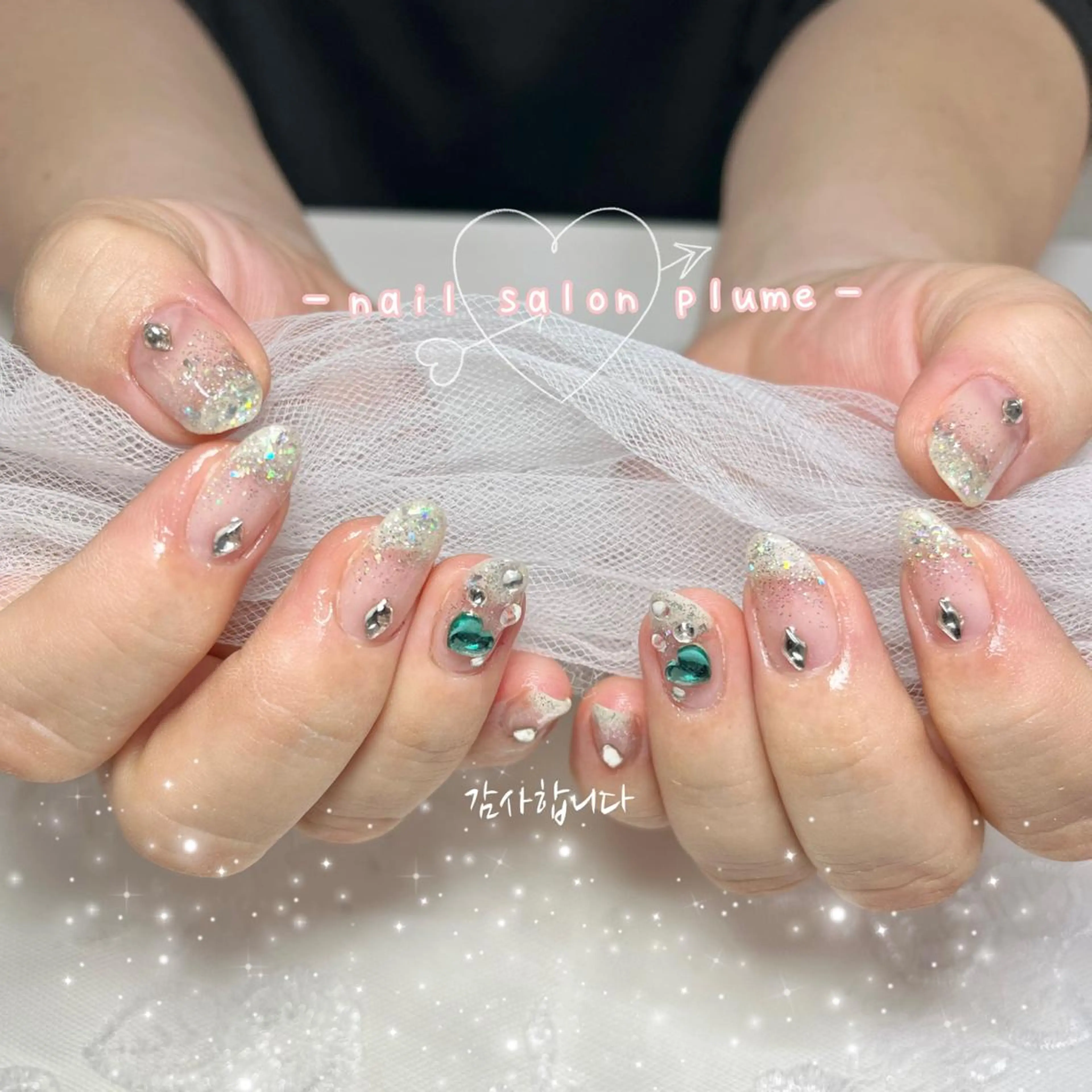 ネイル オーロラネイル ガーリー キラキラネイル 韓国ネイル ワンホンネイル ハンドネイル plume nail ☆韓国ネイルのネイルデザイン