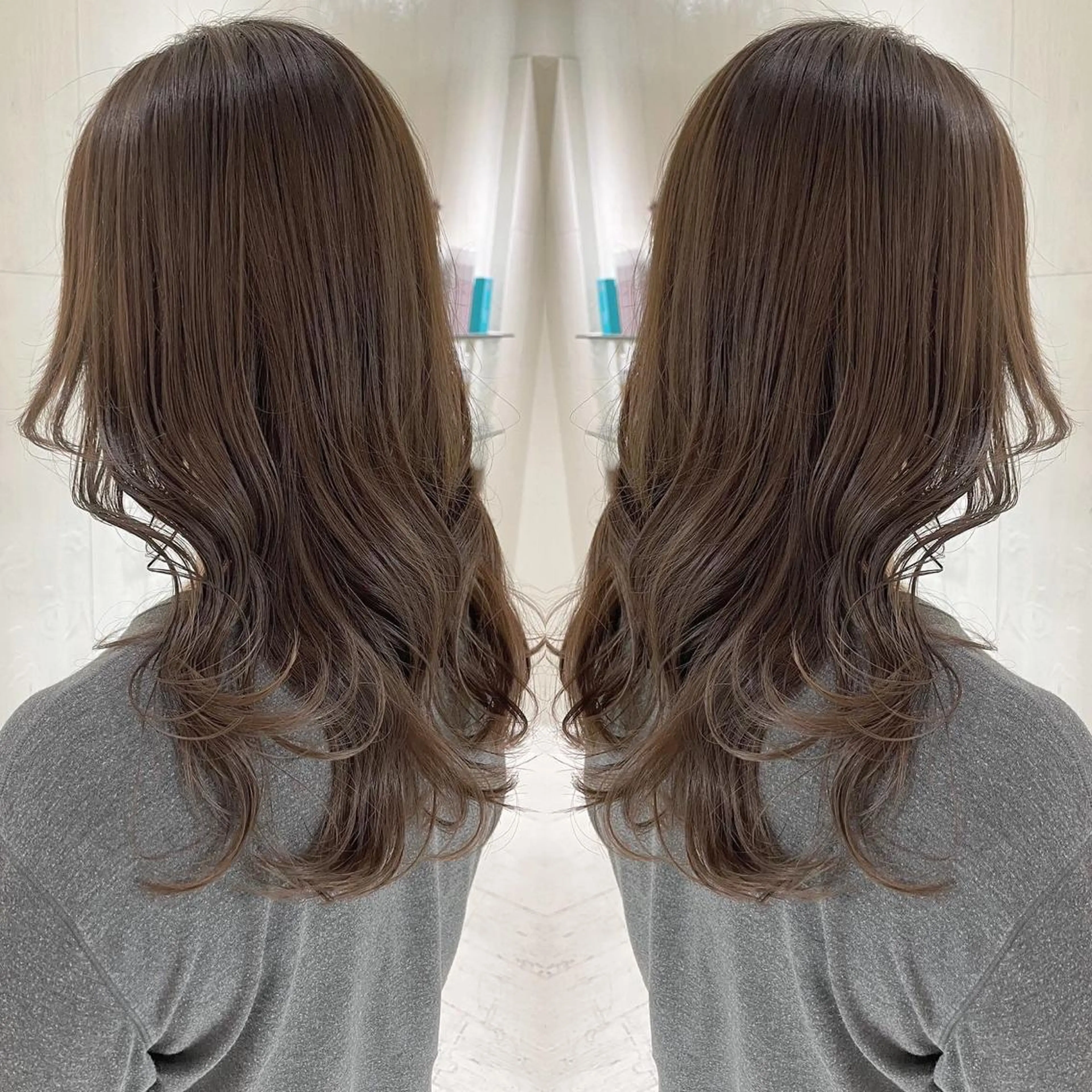 セミロング カラー アッシュ ブラウンカラー ケアカラー 透明感カラー モカブラウン カット ヘアカラー トリートメント 河合秀明/ハイライト /インナーカラーのヘアスタイル
