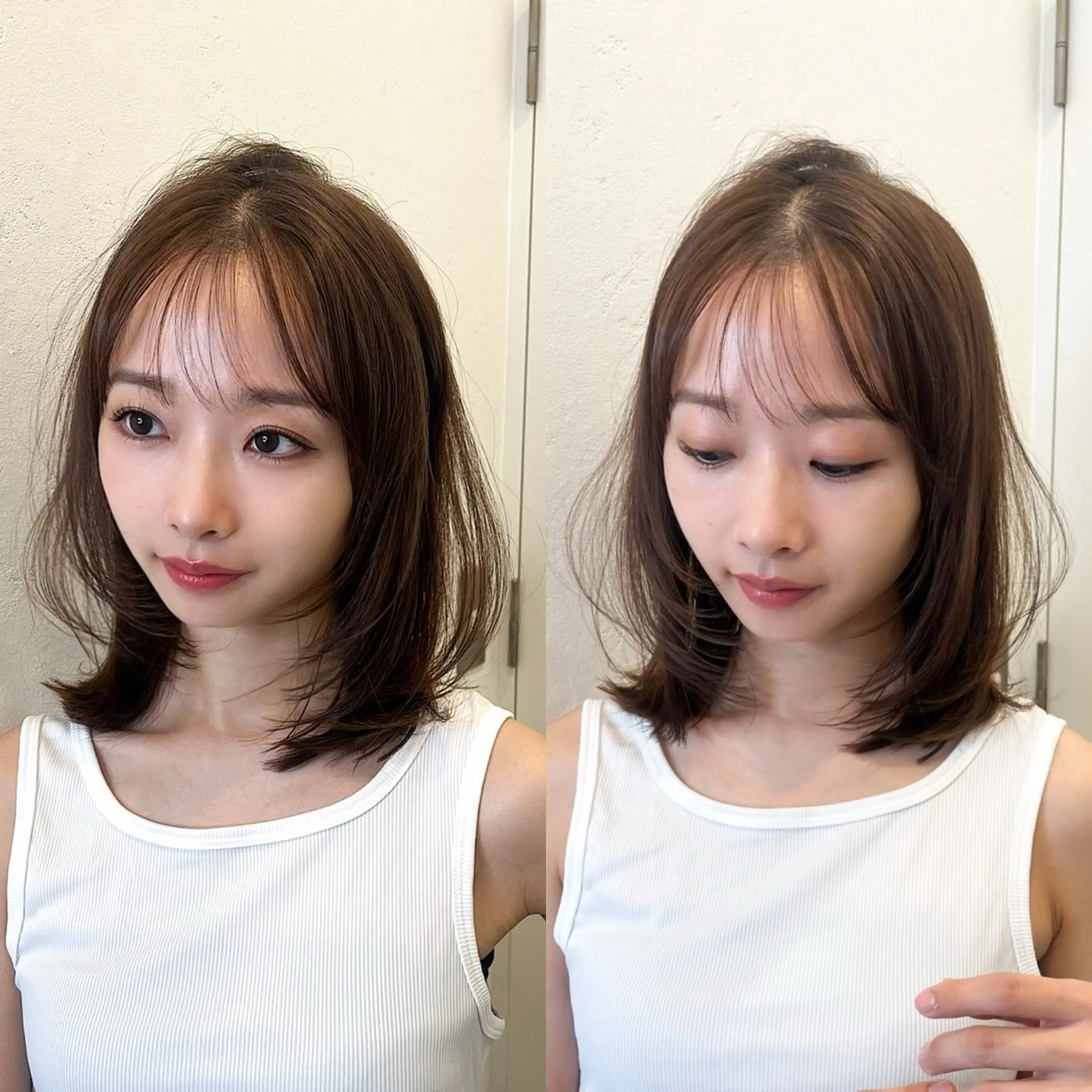 セミロング カラー 山崎/韓国縮毛矯正 レイヤー髪質改善のヘアスタイル