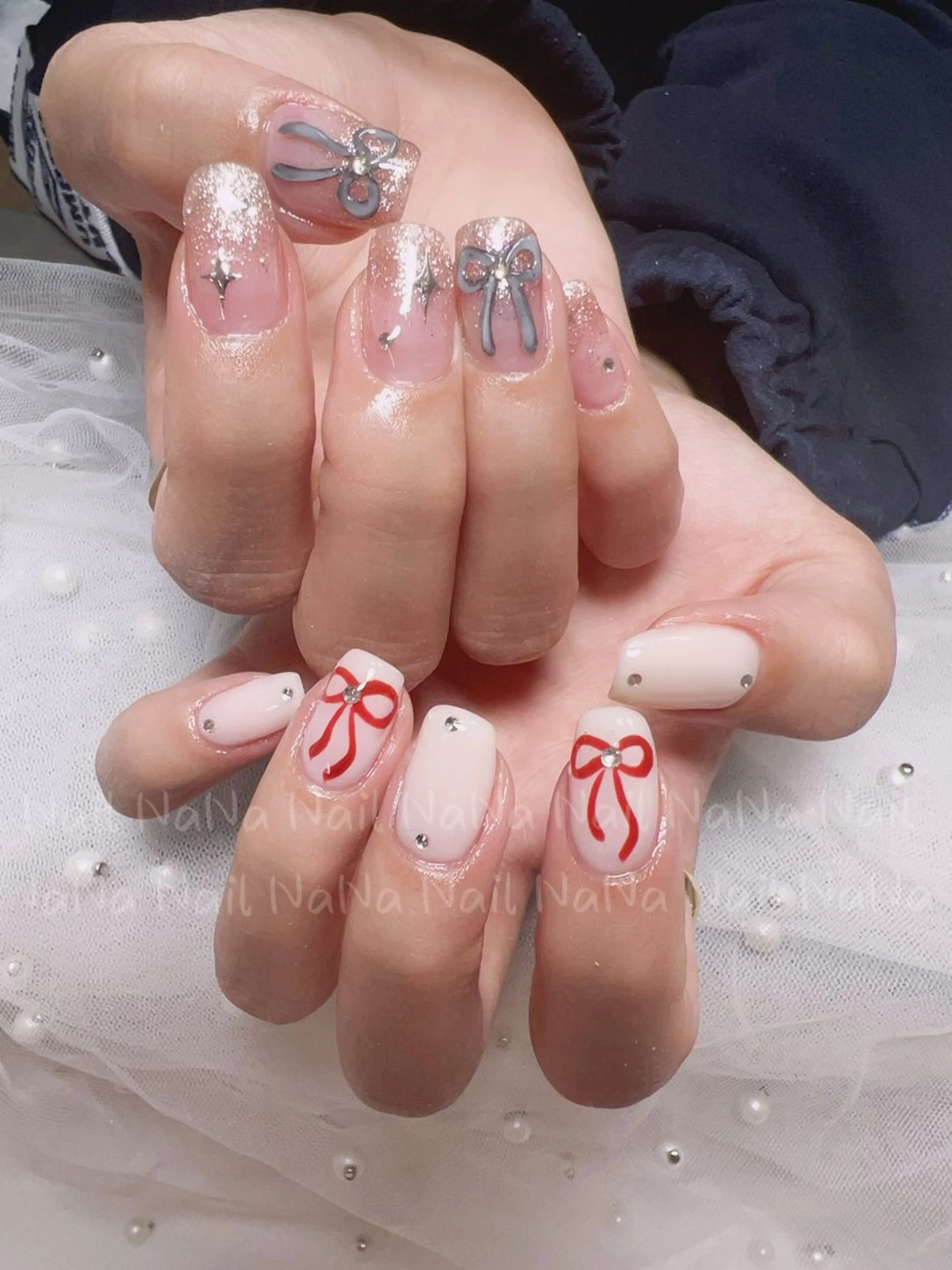ネイル アートネイル リボン ハンドネイル Nail NaNaのネイルデザイン