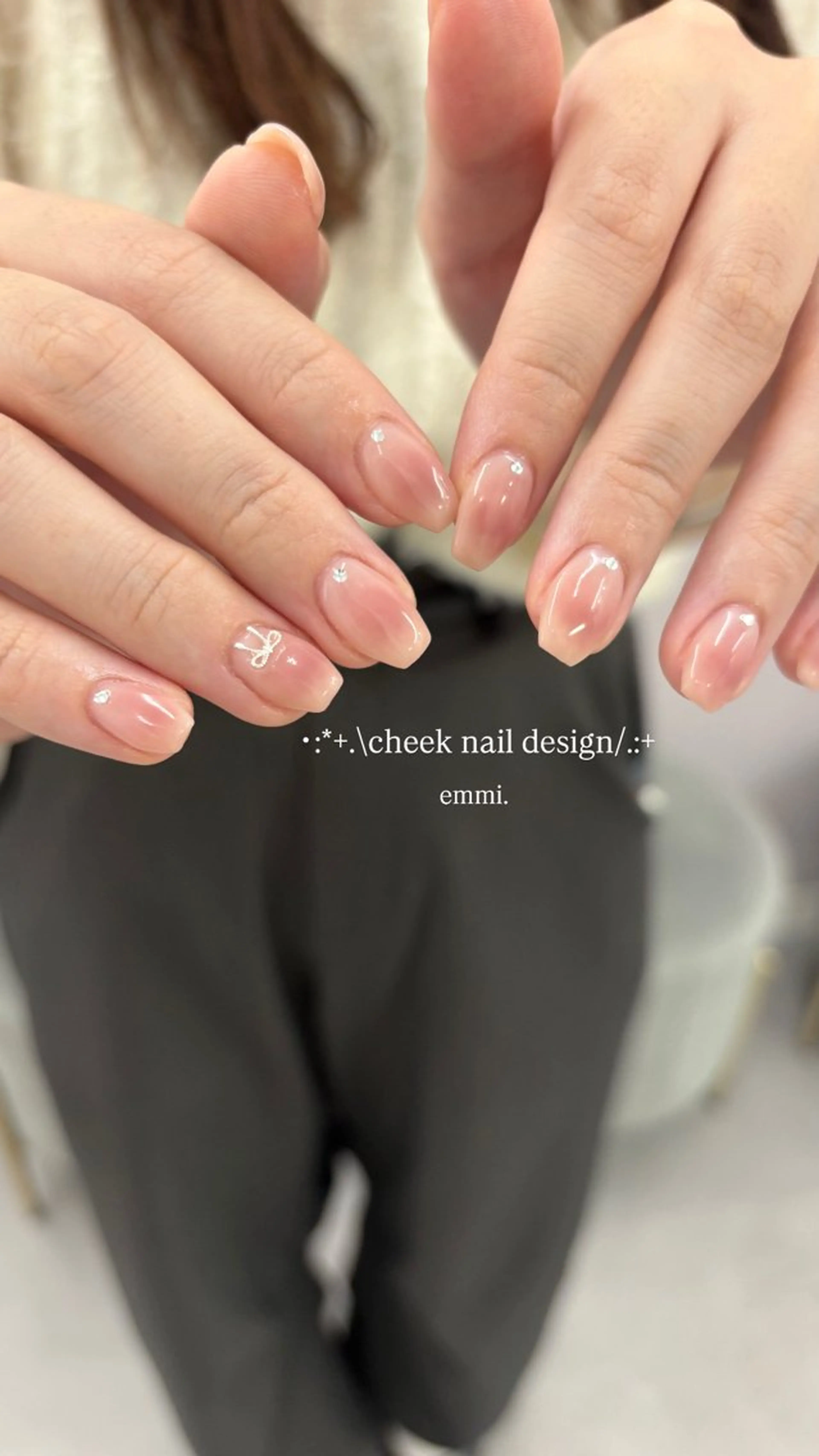 ネイル チークネイル フレンチネイル ガーリー 氷ネイル・うるうるネイル キラキラネイル ハンドネイル GO TODAY SHAiRE SALON 表参道colore店所属・emmi nailのネイルデザイン
