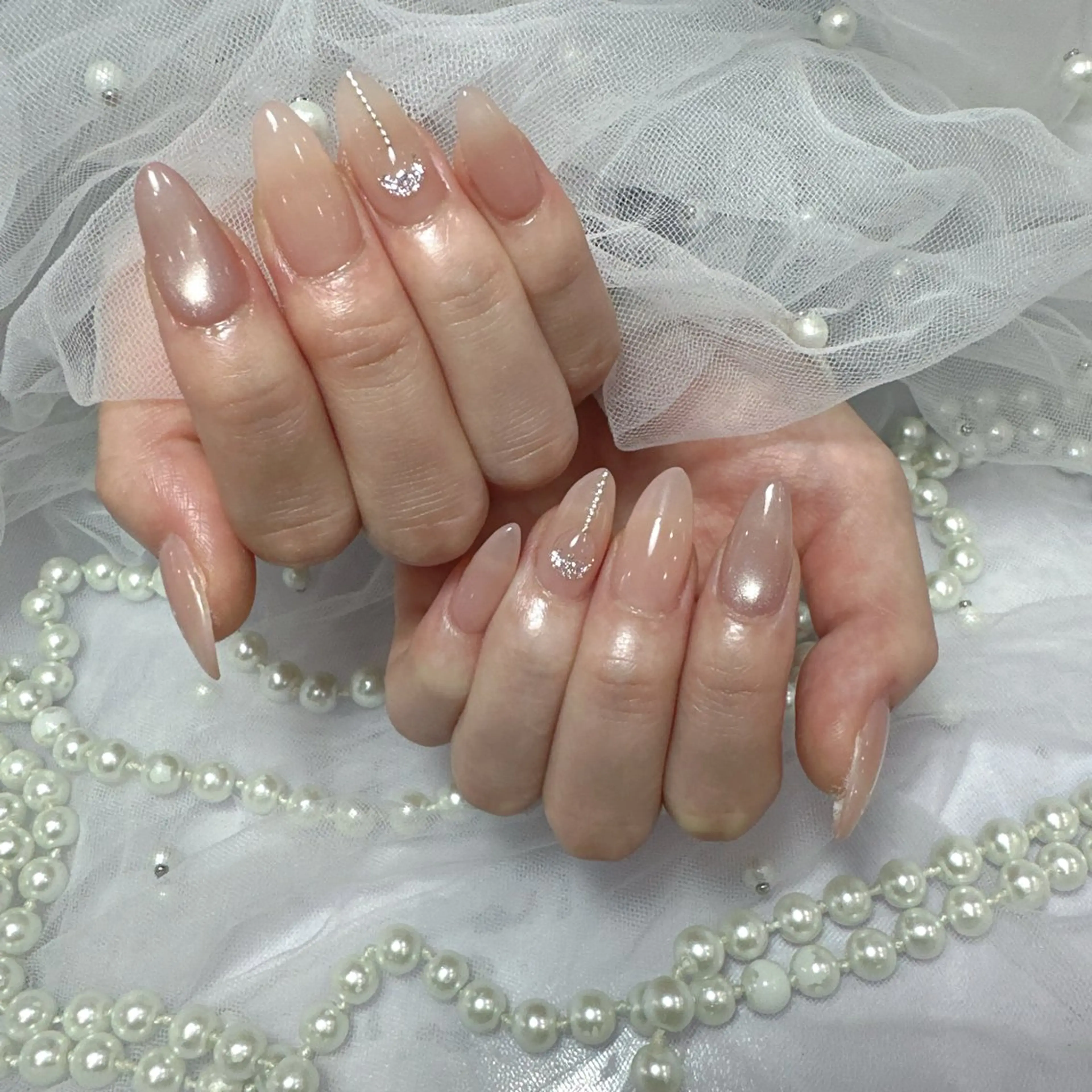 ネイル アートネイル フラッシュネイル フレンチネイル ジェルネイル ガラスフレンチ ハンドネイル You&Me Miyuのネイルデザイン