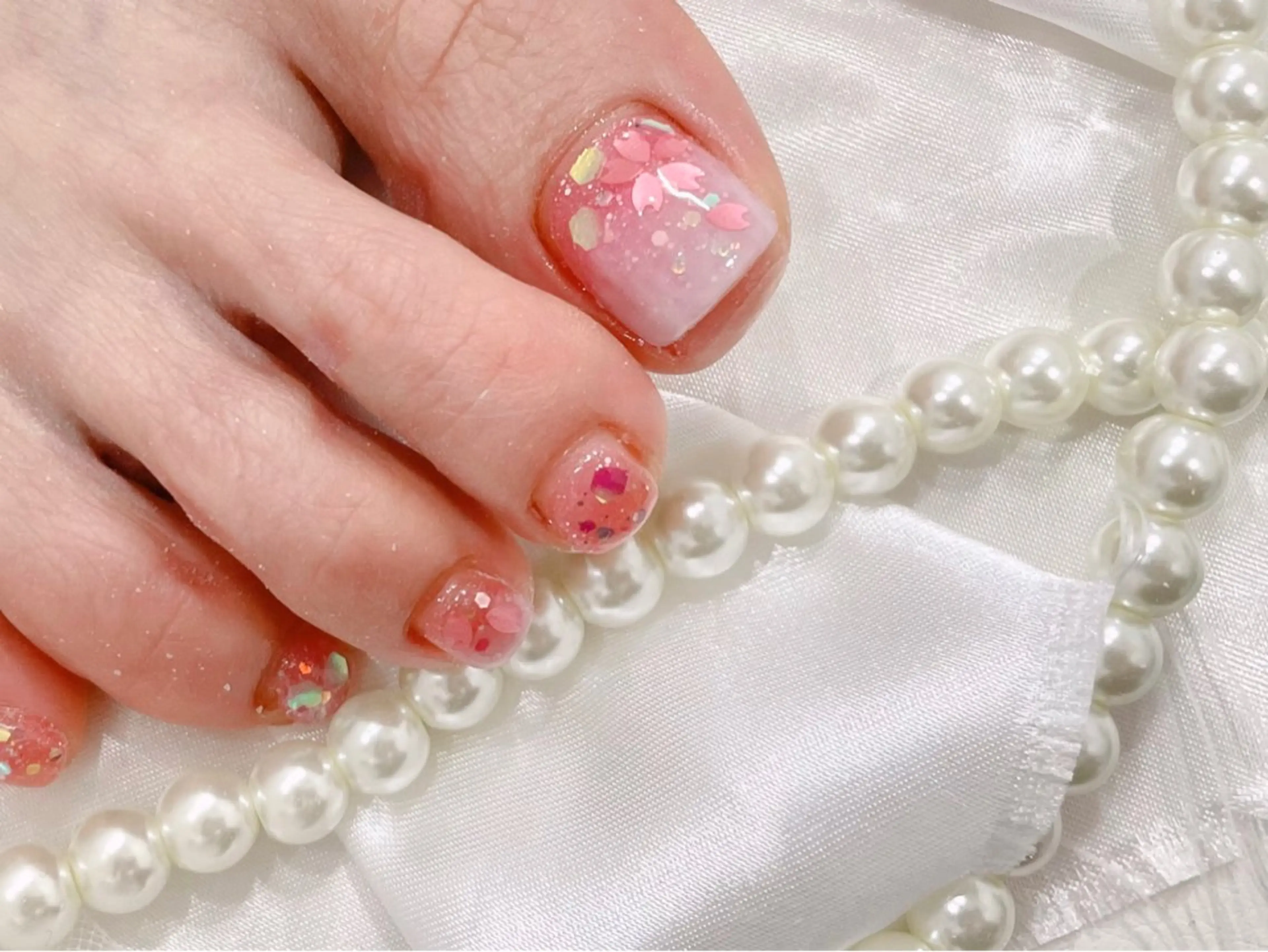 ネイル 桜ネイル フットネイル 春ネイル フットネイル ゆりか ジョアアンジェ福島のネイルデザイン