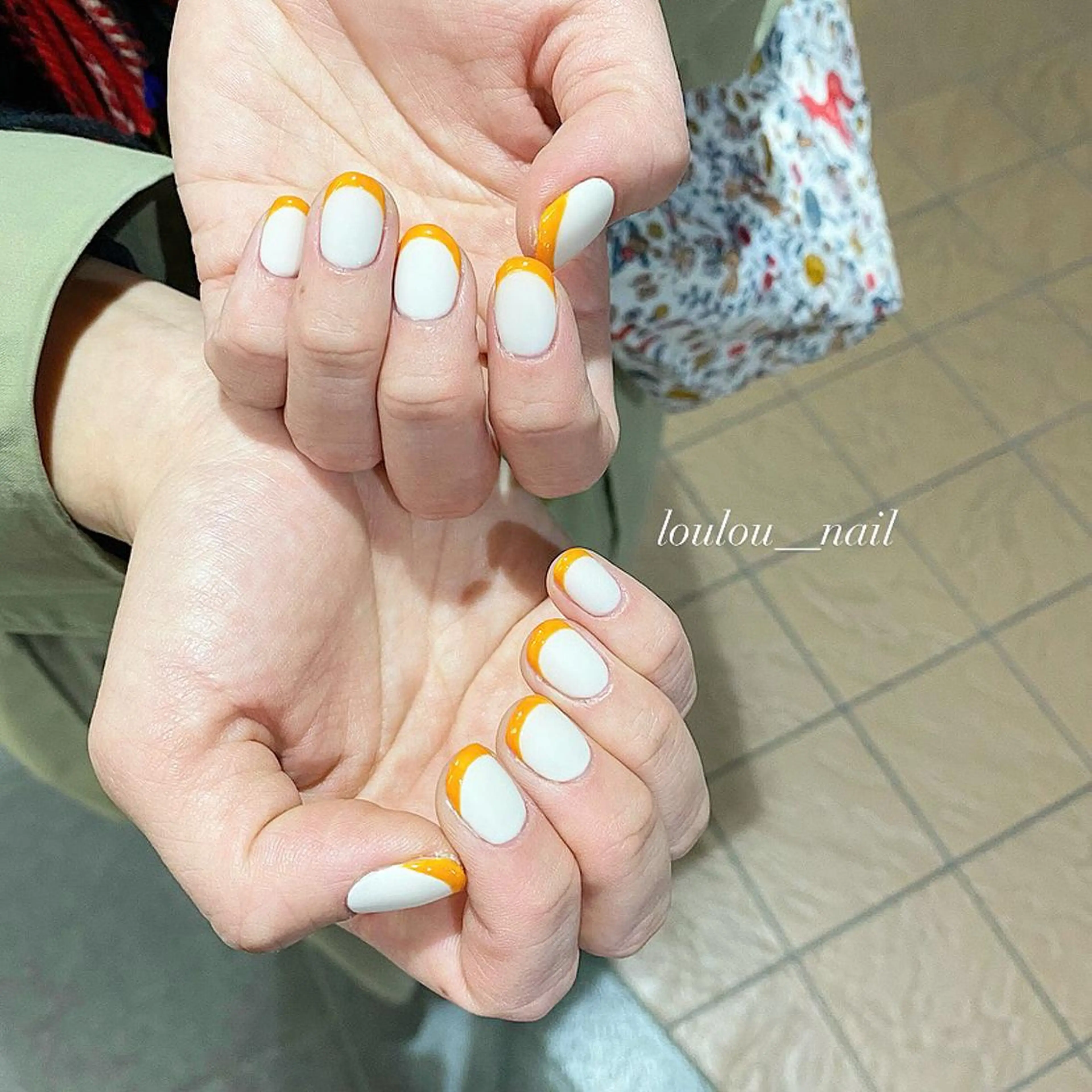 ネイル フレンチネイル マットネイル オレンジ loulou _nail所属・葛西 知佳のネイルデザイン