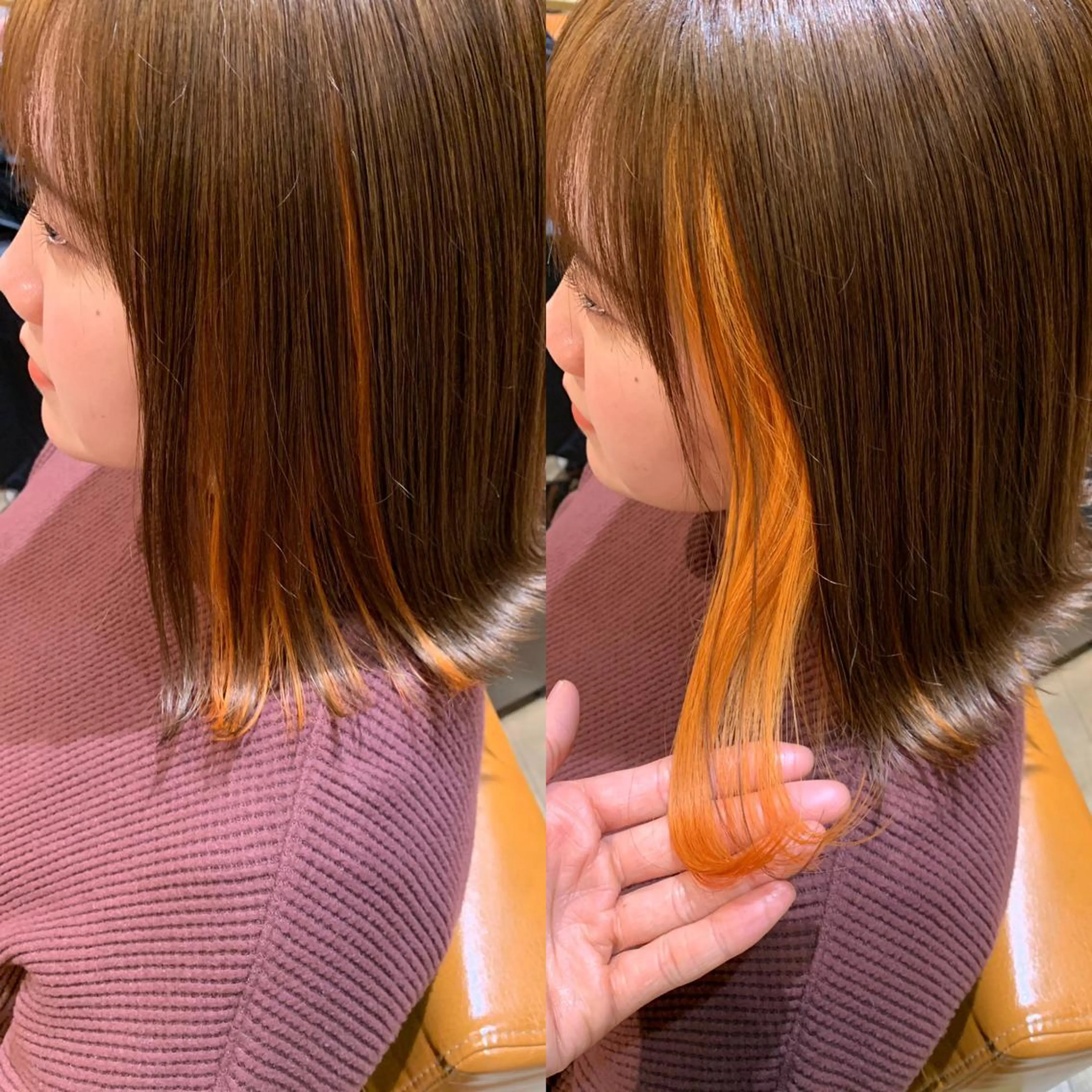 ミディアム カラー インナーカラー オレンジ 髪質改善特化 ミサワコウキのヘアスタイル