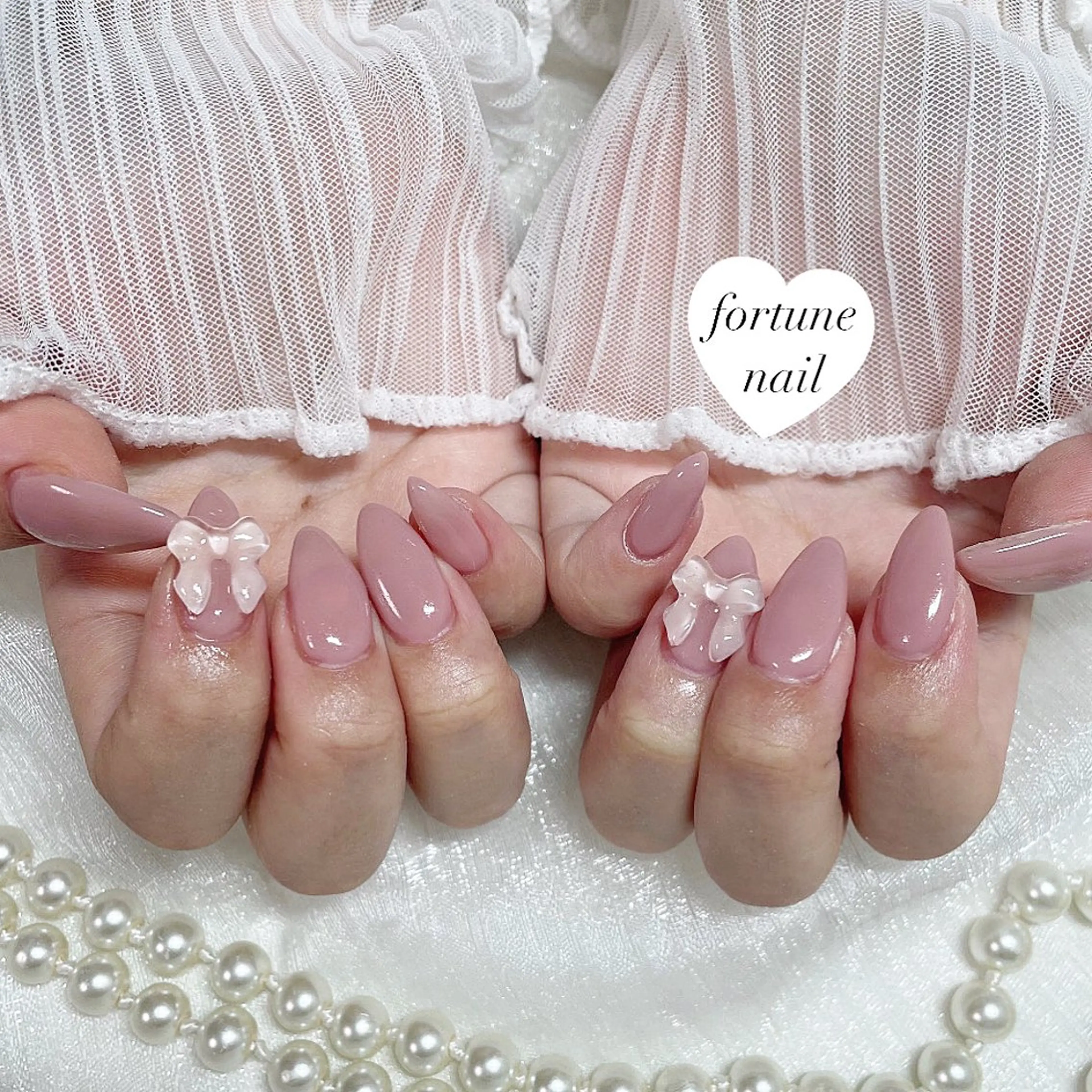ネイル ワンカラーネイル ピンク リボン 💎saori 💎のネイルデザイン