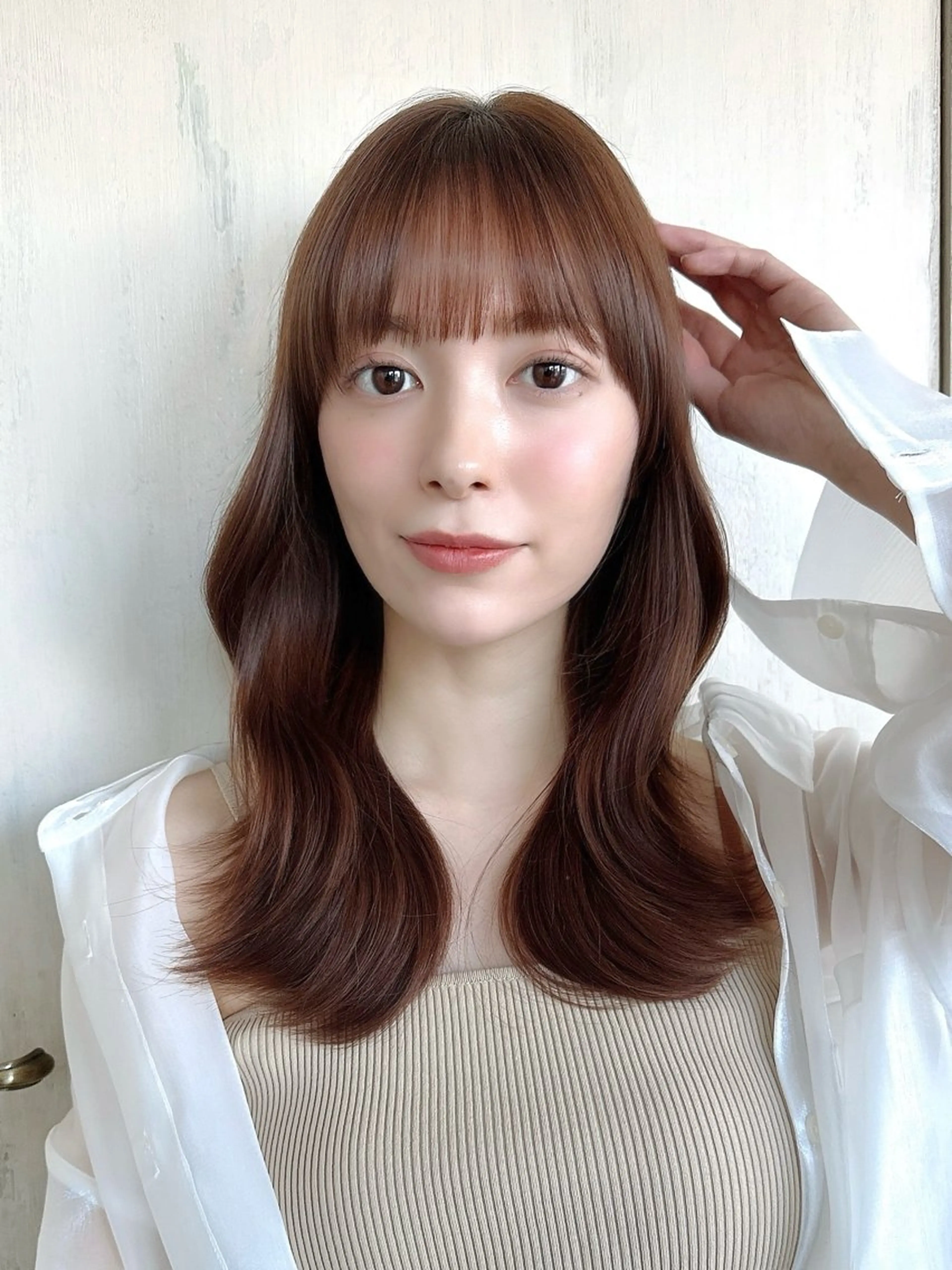 セミロング カラー 透明感カラー 小顔カット トリートメント カット ヘアカラー トリートメント ヘッドスパ 石戸谷　海斗/韓国 レイヤー/艶カラーのヘアスタイル