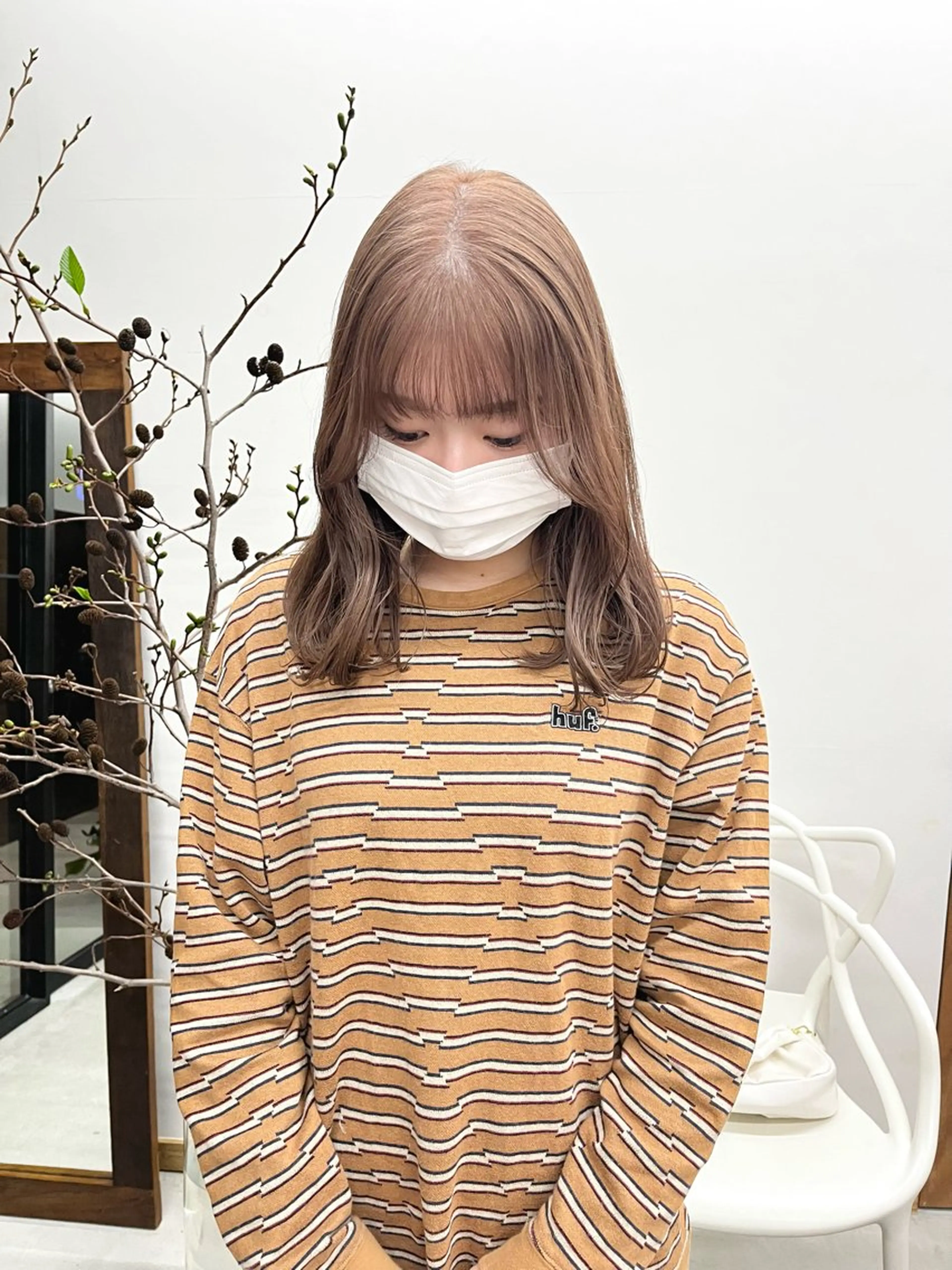 ミディアム カラー ヘアアレンジ ブリーチ ena/ブリーチなし 暖色・ベージュ🎀のヘアスタイル