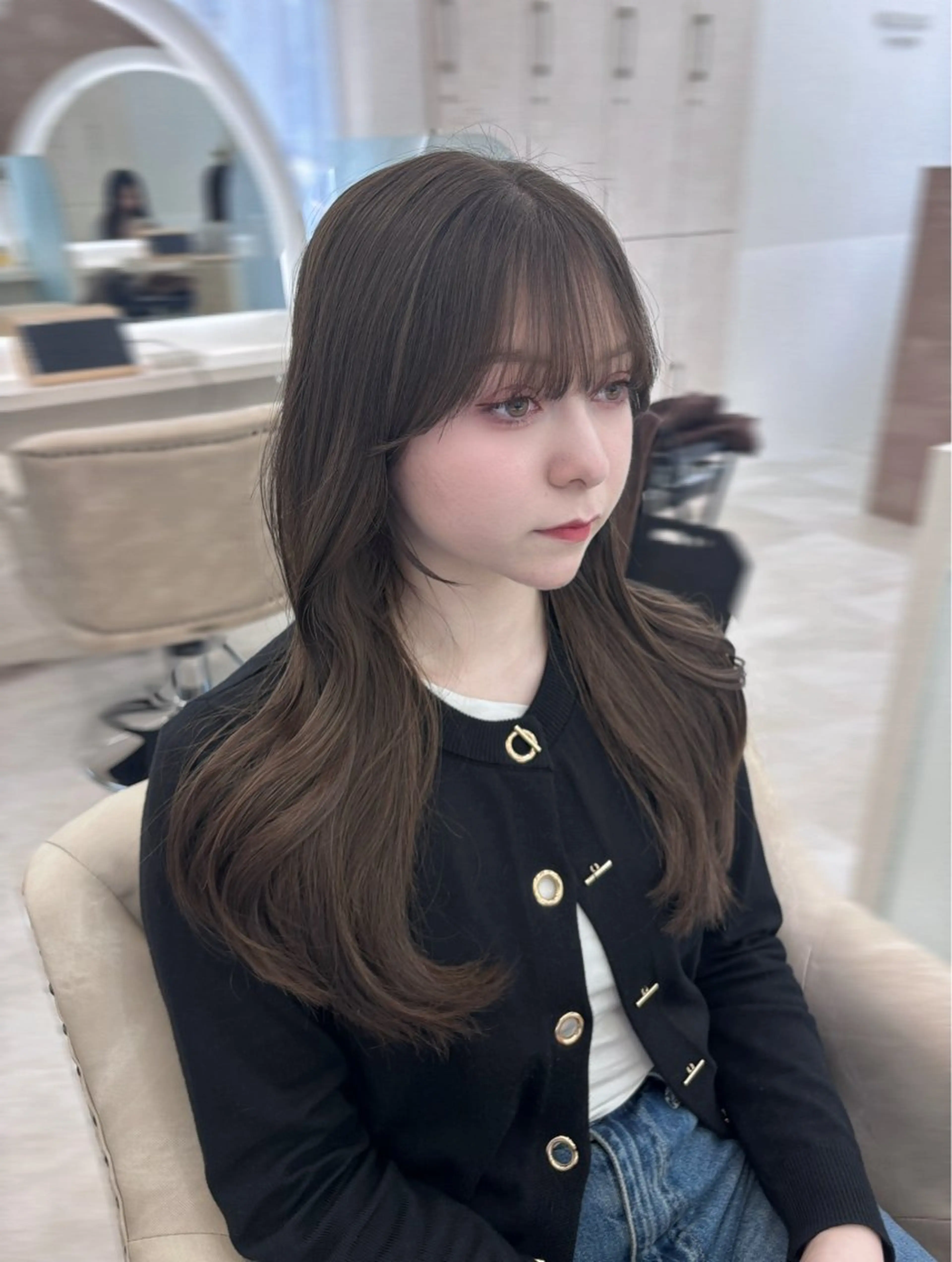 セミロング カラー ベージュカラー くびれヘア 韓国風ヘア レイヤーカット ヘアカラー トリートメント Zina 梅田所属・盛れる顔まわりカット 🩰💕SHIONのヘアスタイル