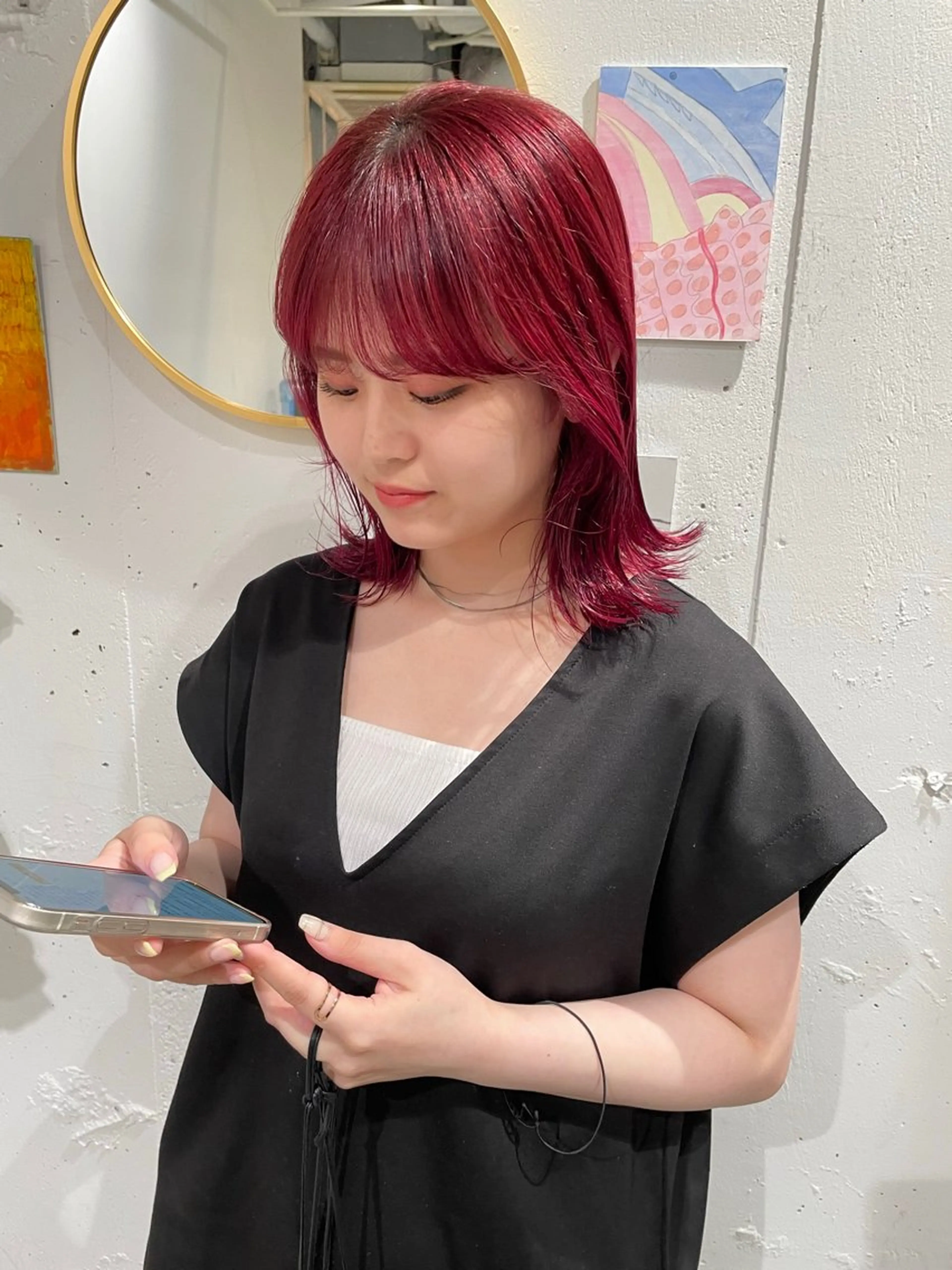 ミディアム カラー レッドカラー yearn所属・naho✂︎bob/ layerのヘアスタイル