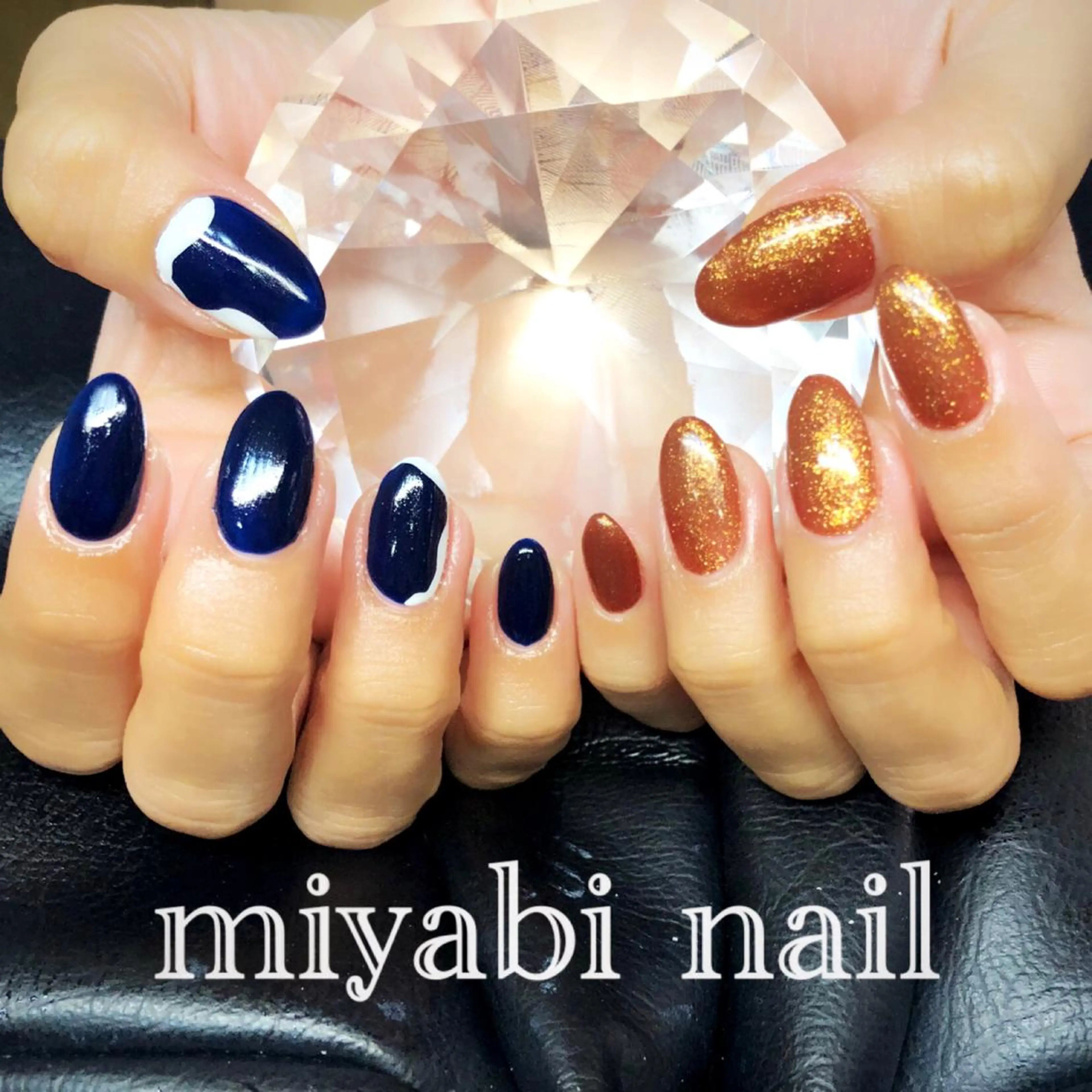 ネイル アートネイル ブルー ブラウン ジェルネイル ラメ(グリッター) ハンドネイル miyabi nail 桂川駅近くのネイルデザイン