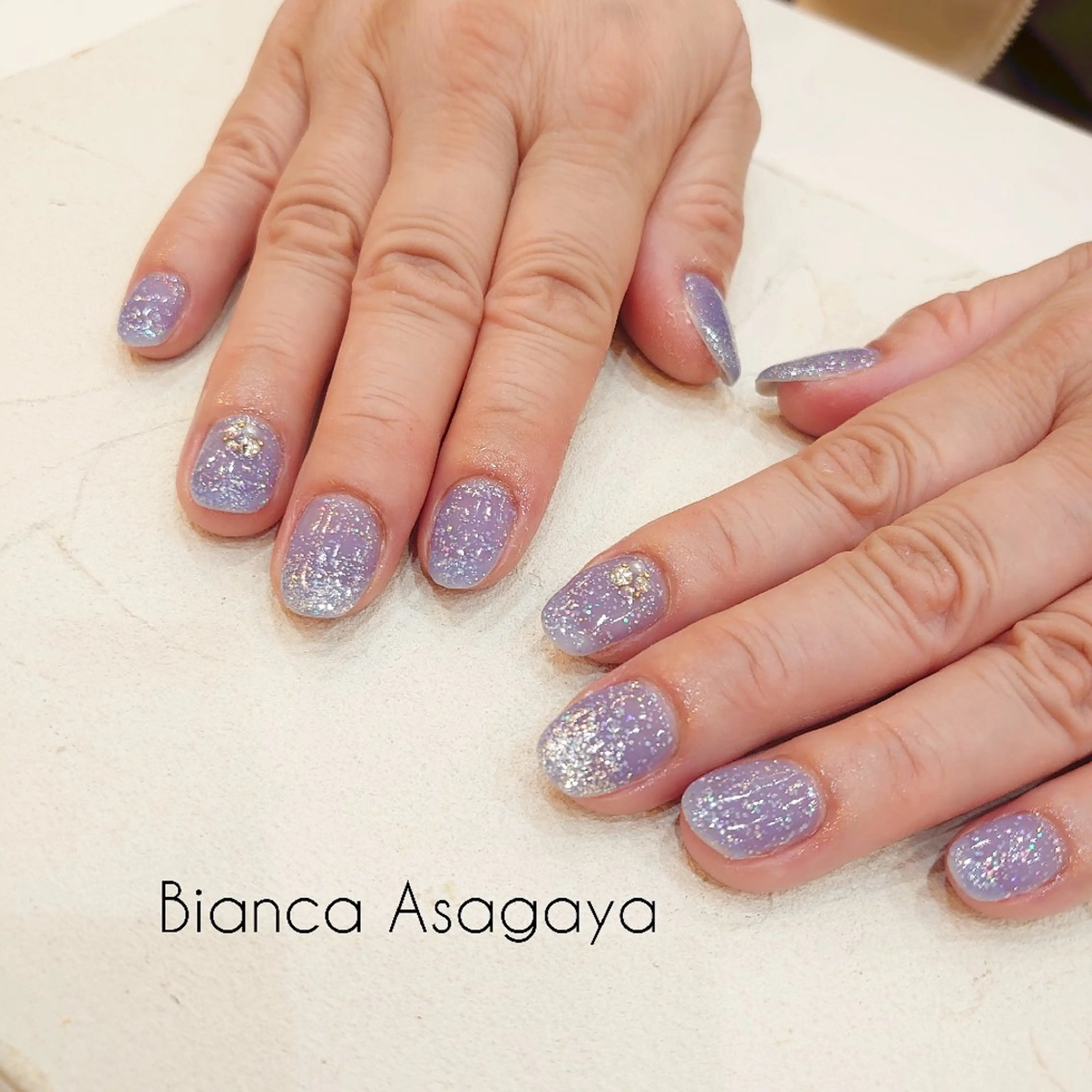 ネイル ラメ(グリッター) パープル シルバー Bianca TANAKAのネイルデザイン