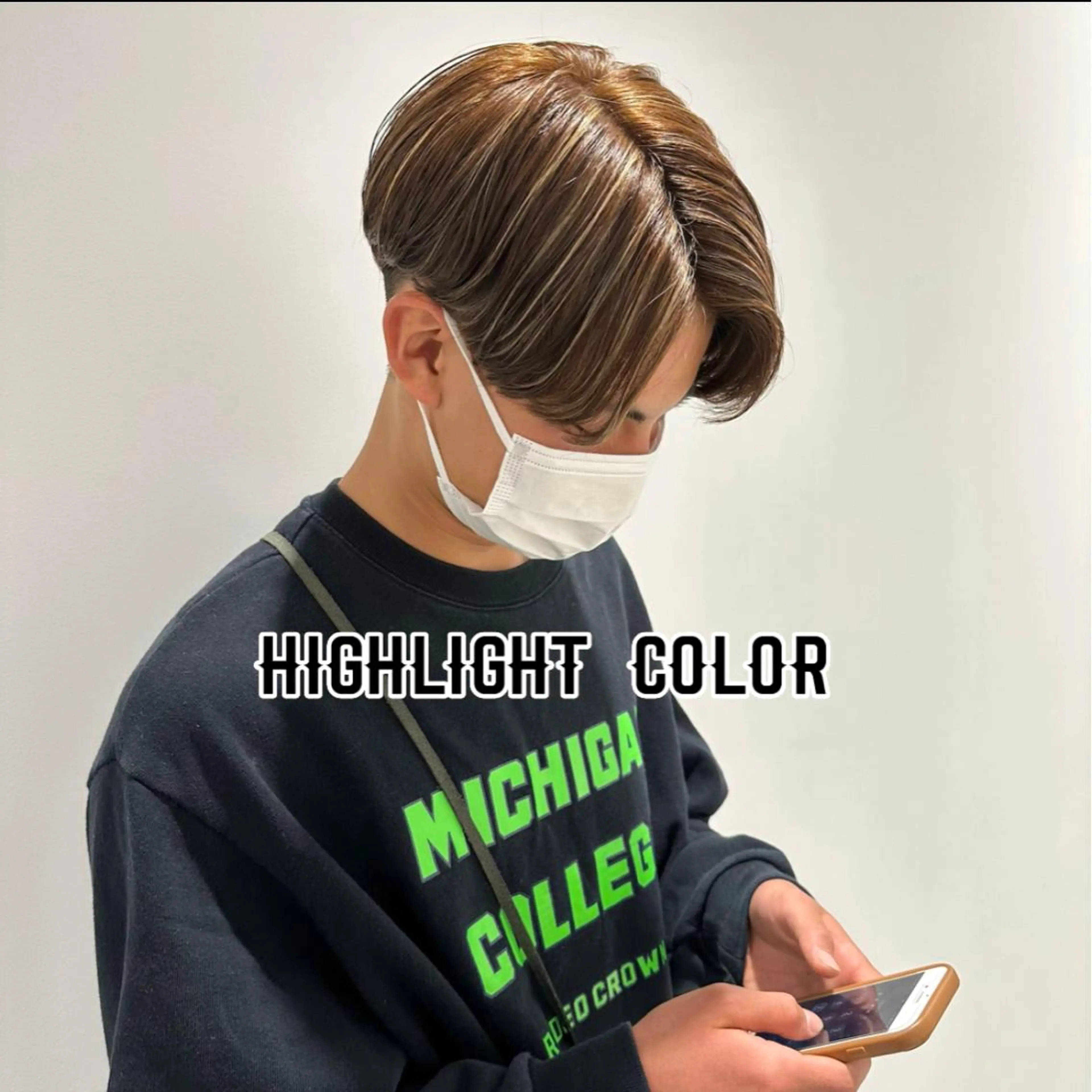 セミロング カラー メンズ メンズハイライト ハイライトカラー ハイライト パーマ職人 渡邊　優雅のヘアスタイル