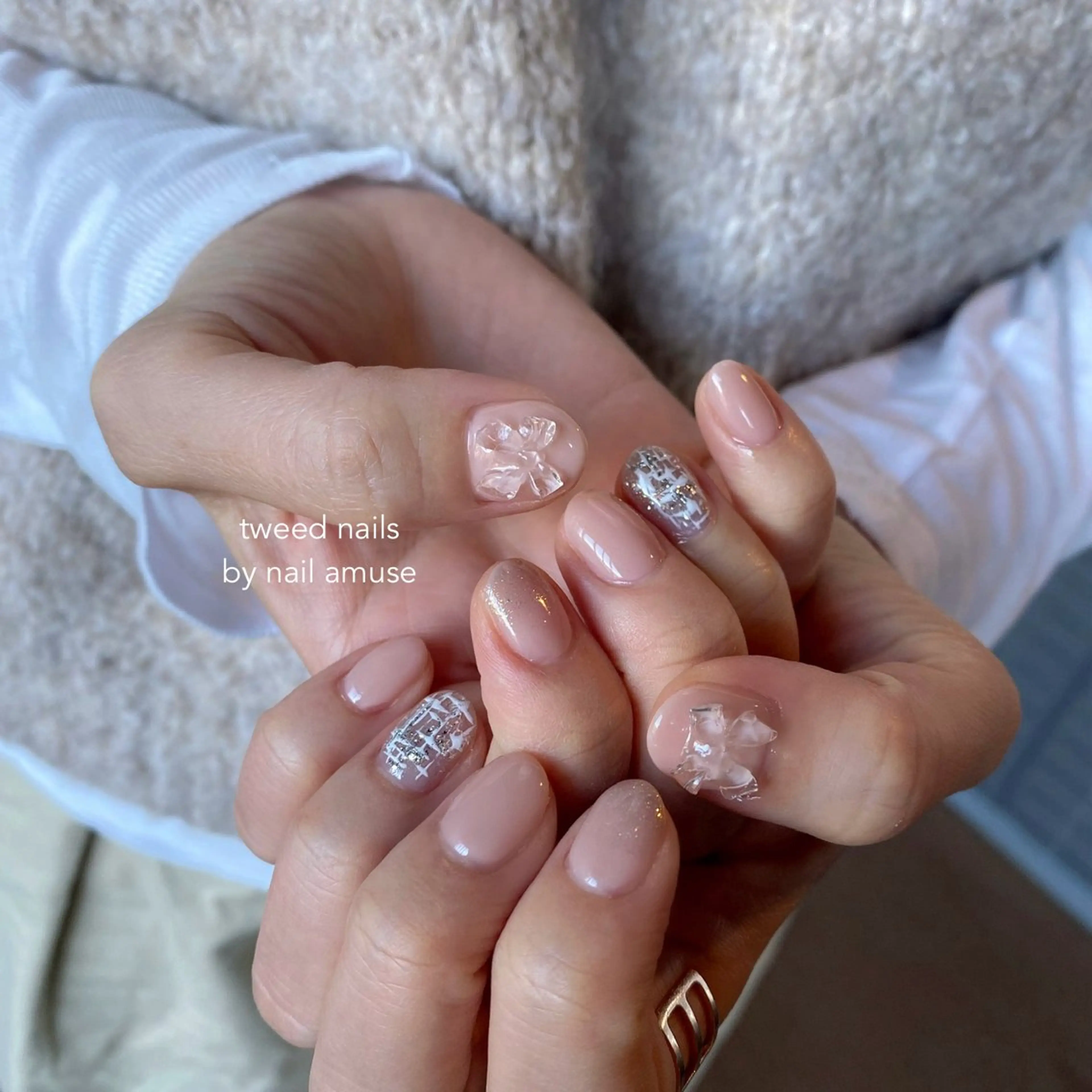 ネイル ツイードネイル 冬ネイル クリスマス nail amuseのネイルデザイン