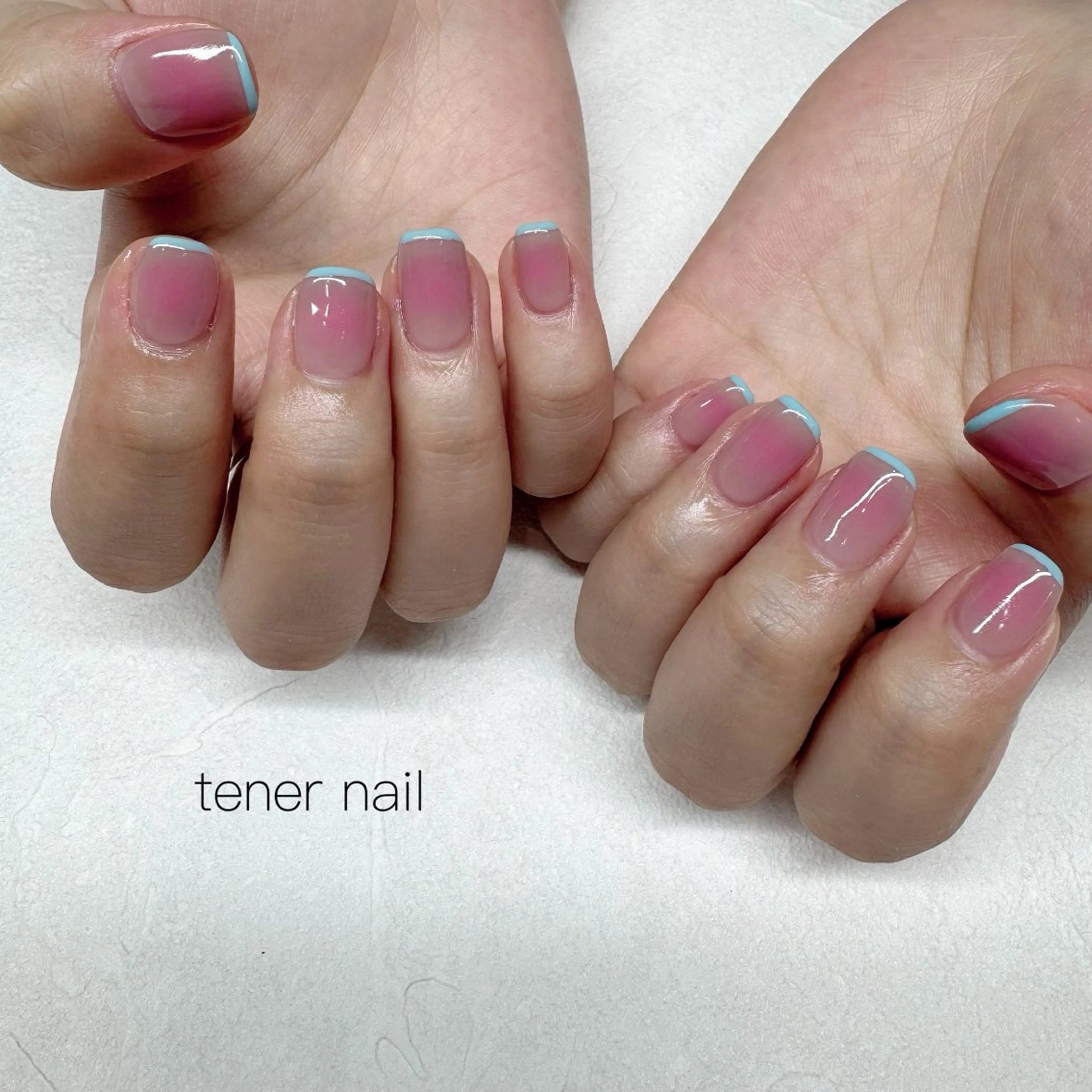 ネイル チークネイル フレンチネイル 水色 ピンク ハンドネイル tener  nail  テネルネイル所属・テネルネイル tener nailのネイルデザイン