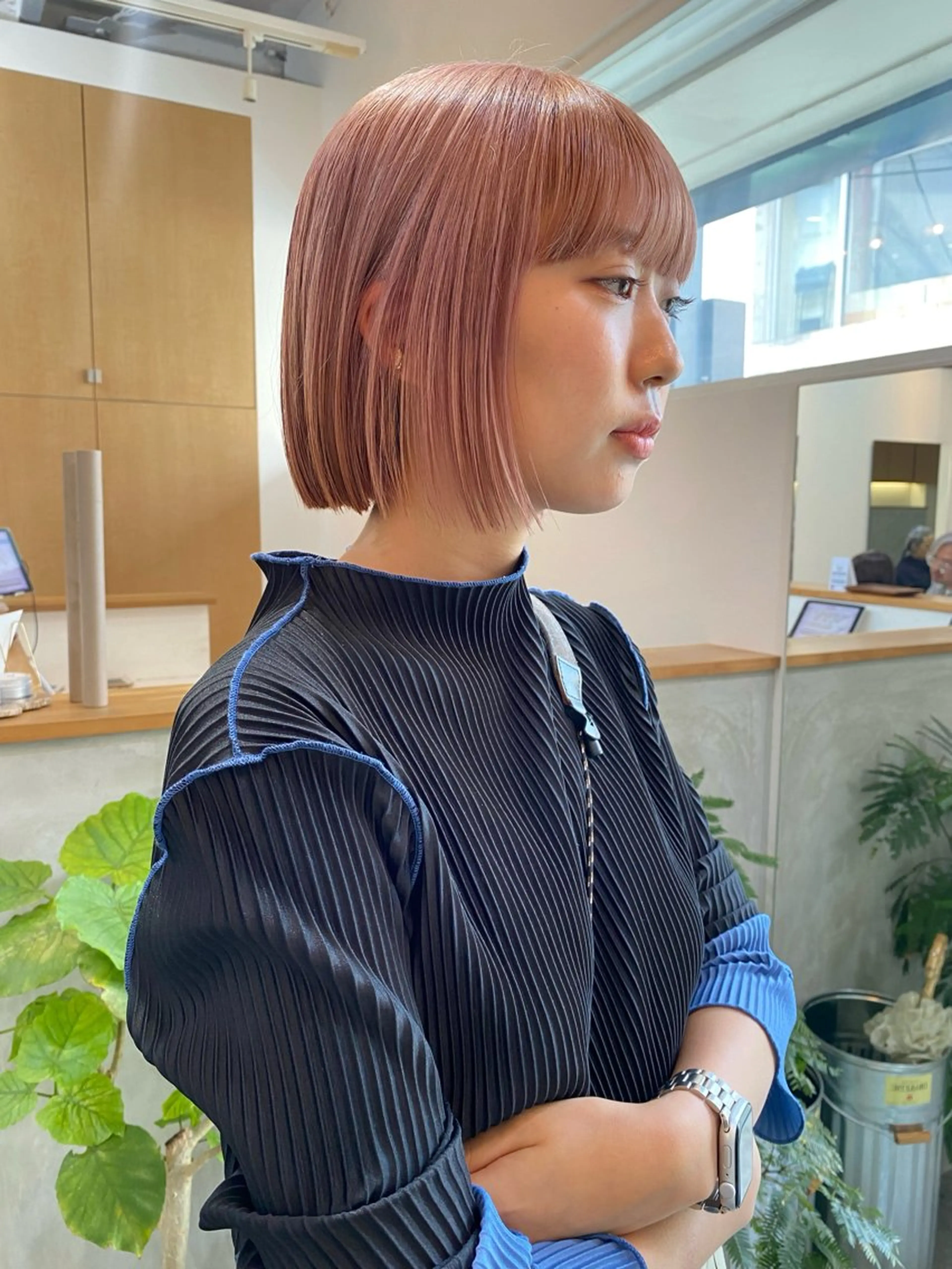 ショート カラー ピンクカラー ボブ カット ヘアカラー トリートメント 森貴裕/ベージュ/ パーマ/オリーブのヘアスタイル