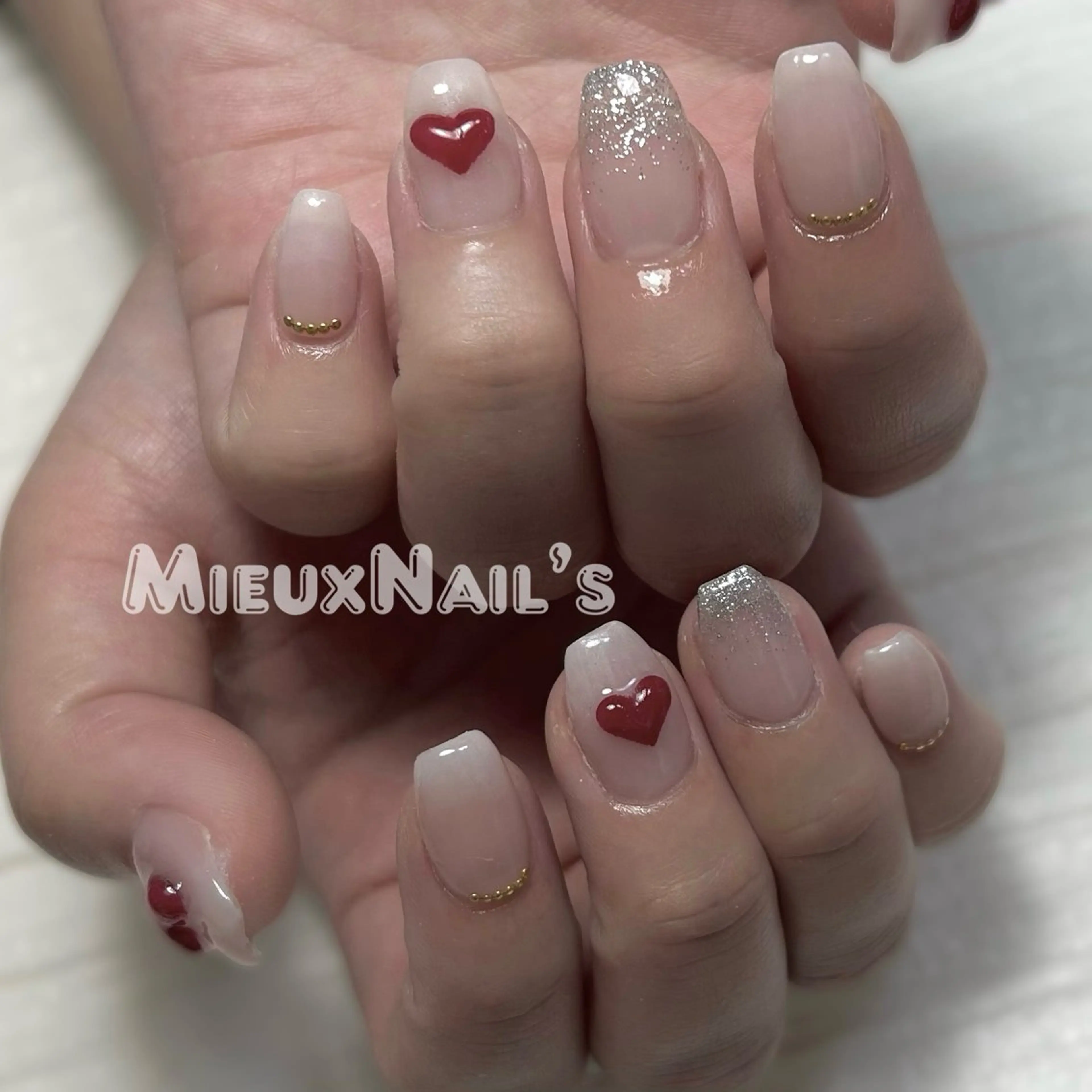 ネイル ハート ぷっくりネイル ハンドネイル Miyu❤️‍🔥 Mieuxnailsのネイルデザイン