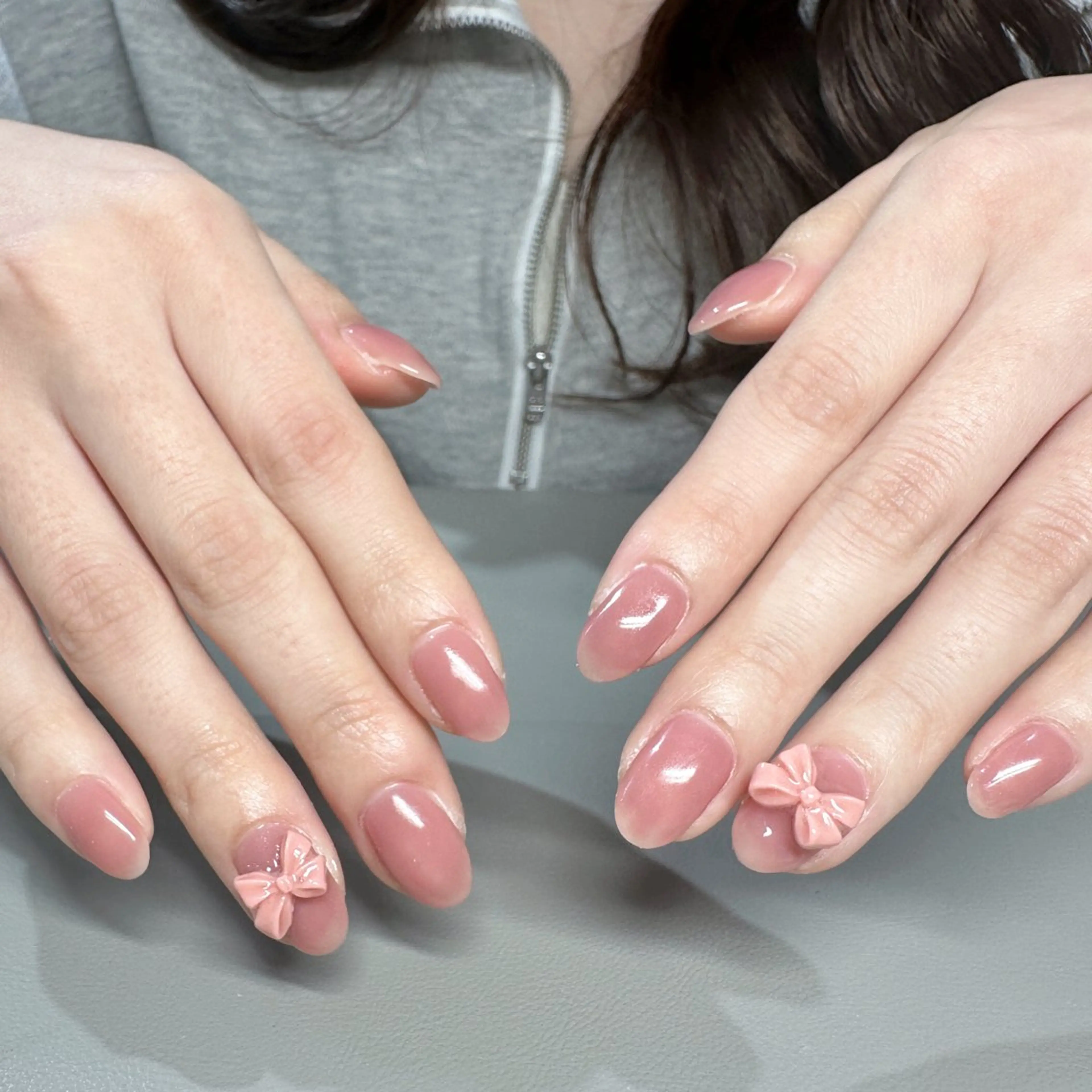 ネイル ワンカラーネイル リボン ハンドネイル MO MO🐻のネイルデザイン